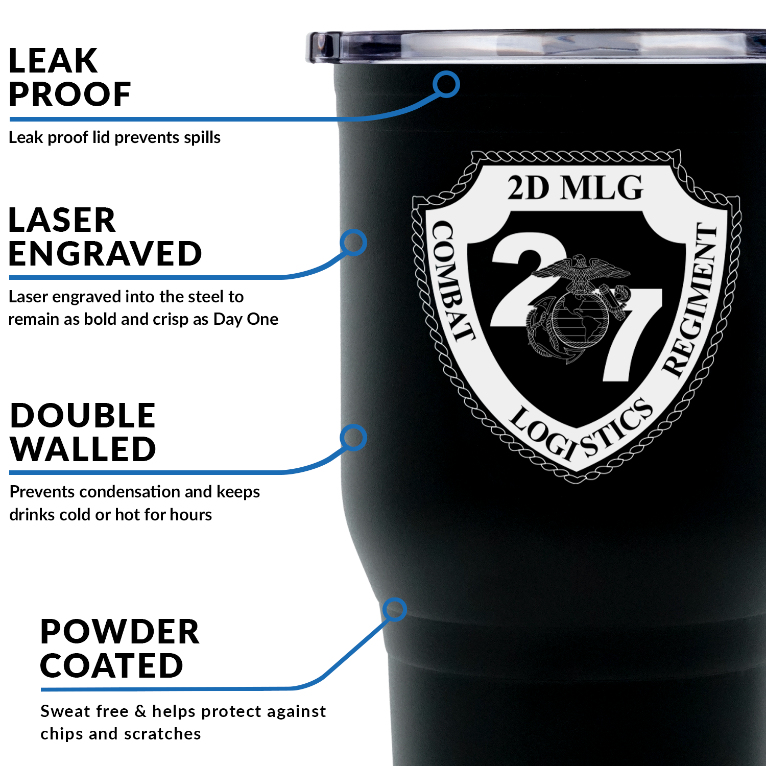 CLR-27 USMC Stainless Steel Marine Corps Tumbler- 30oz