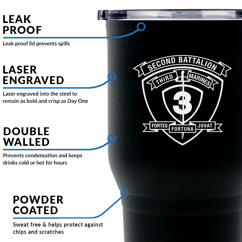 Second Battalion Third Marines Unit Logo tumbler, 2/3 coffee cup, 2d Bn 3rd Marines USMC, Marine Corp gift ideas, USMC Gifts for men or women 30oz