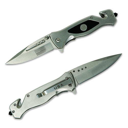 Silver US Flag Tactical Rescue Knife