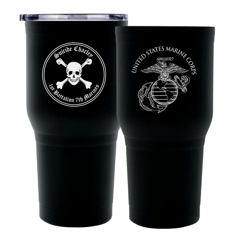 Suicide Charley logo tumbler, Suicide Charley coffee cup, 1st Bn 7th Marines Suicide CharleyUSMC, Marine Corp gift ideas, USMC Gifts for women 30oz