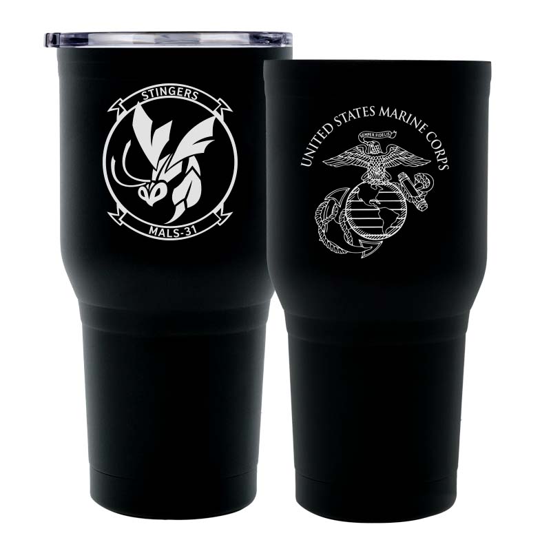 Marine Aviation Logistics Squadron 31 (MALS-31) USMC Unit Logo Laser Engraved Stainless Steel Marine Corps Tumbler - 30 oz, MALS-31 Stingers