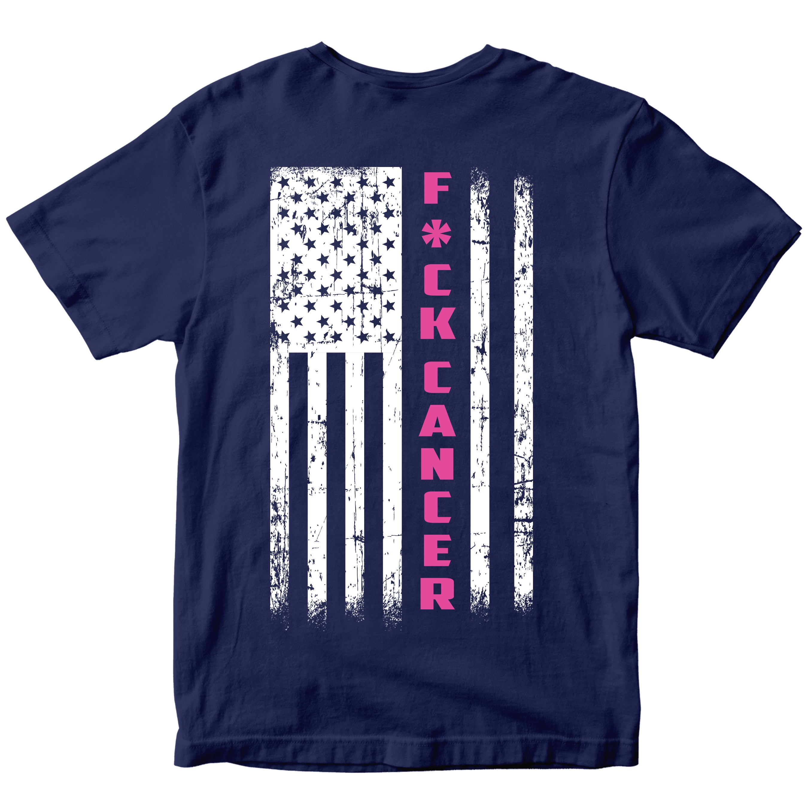 Navy Blue F Cancer Awareness T-Shirt. Patriotic Pink Cancer Flag Tee