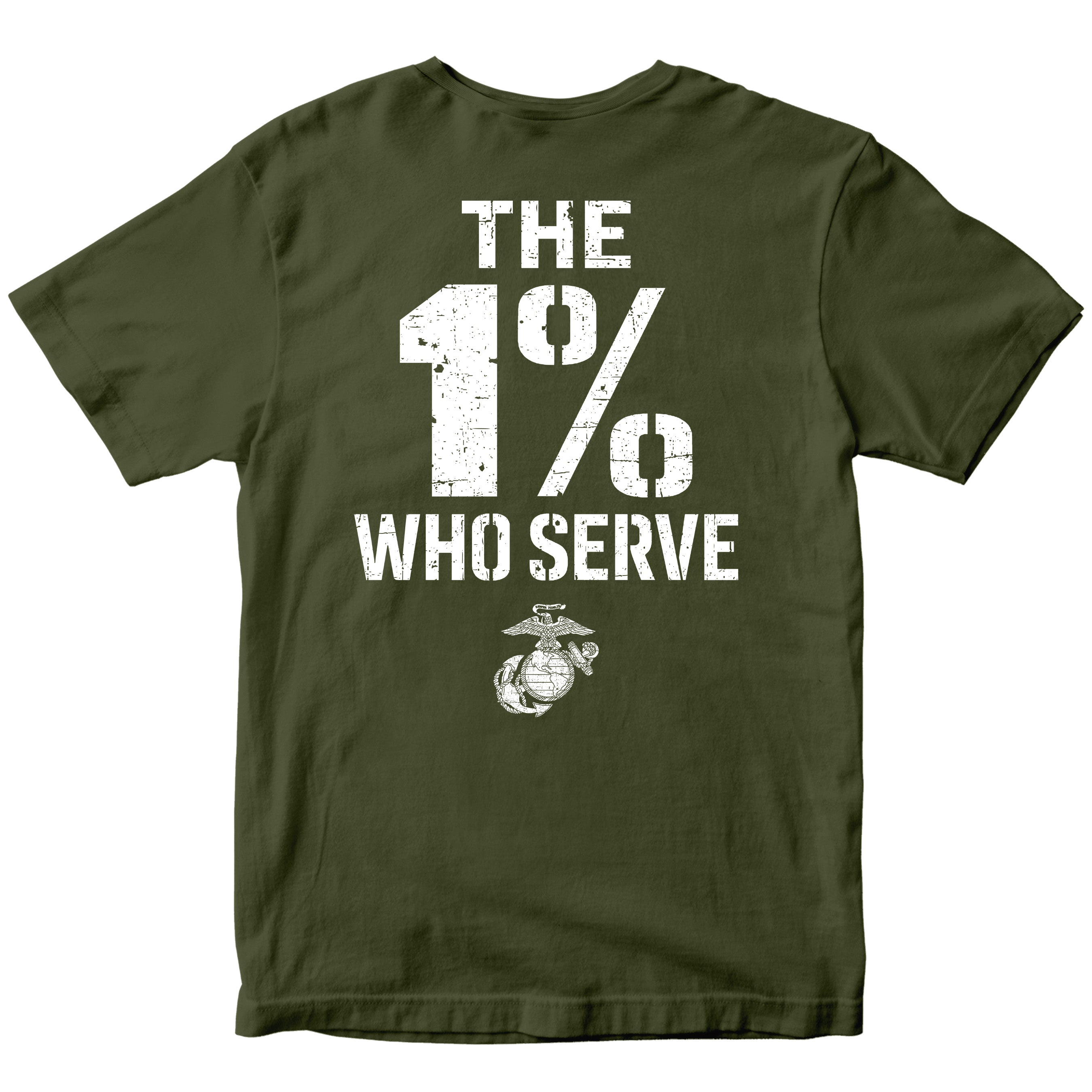 The 1% Who Serve USMC T-shirt. USMC patriotic T-shirt for Memorial Day and 4th of July with 1% who serve design.