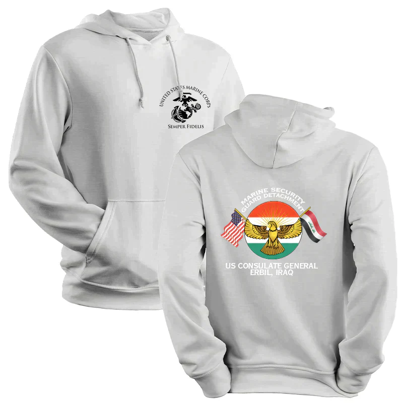 Marine Security Guard Detachment Erbil Iraq USMC hoodie, MSG DET Erbil Iraq USMC Logo sweatshirt, USMC gift ideas, Marine Corp gifts women or men, USMC unit logo gear, USMC unit logo sweatshirts