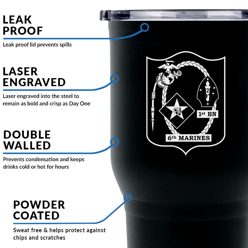 1st Battalion 6th Marines USMC Unit Logo tumbler, 1st Battalion 6th Marines (1/6 USMC Unit) coffee cup, 1st Battalion 6th Marines USMC, Marine Corp gift ideas, USMC Gifts for women or men- 30 Oz