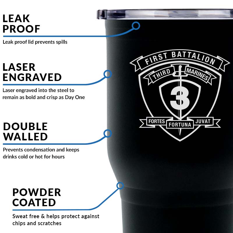 1st Battalion 3rd Marines USMC Unit Logo tumbler, 1st Battalion 3rd Marines (1/3 USMC Unit) coffee cup, 1st Battalion 3d Marines USMC, Marine Corp gift ideas, USMC Gifts for women