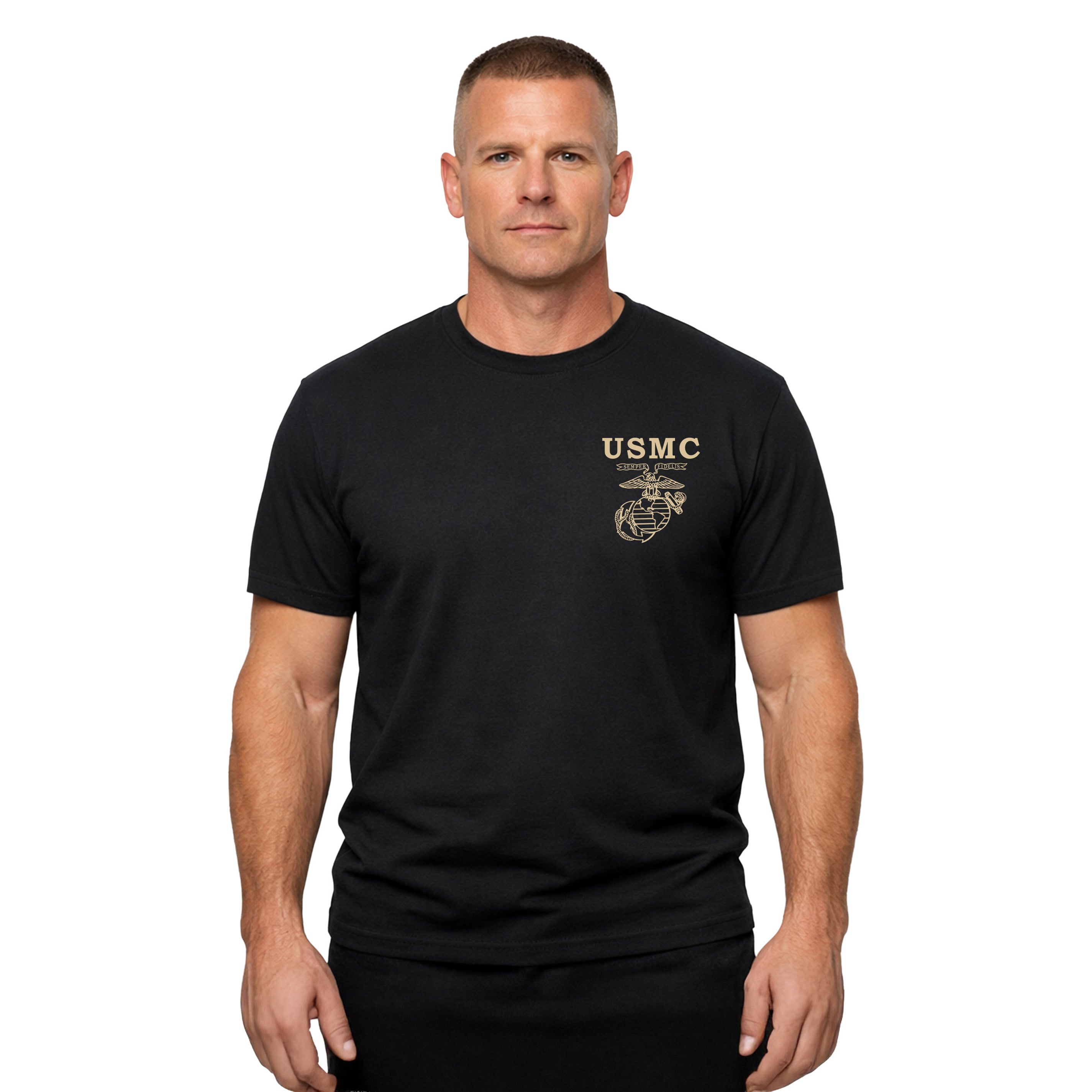 Black USMC 251st Birthday First Ashore T-shirt with Old School EGA chest seal