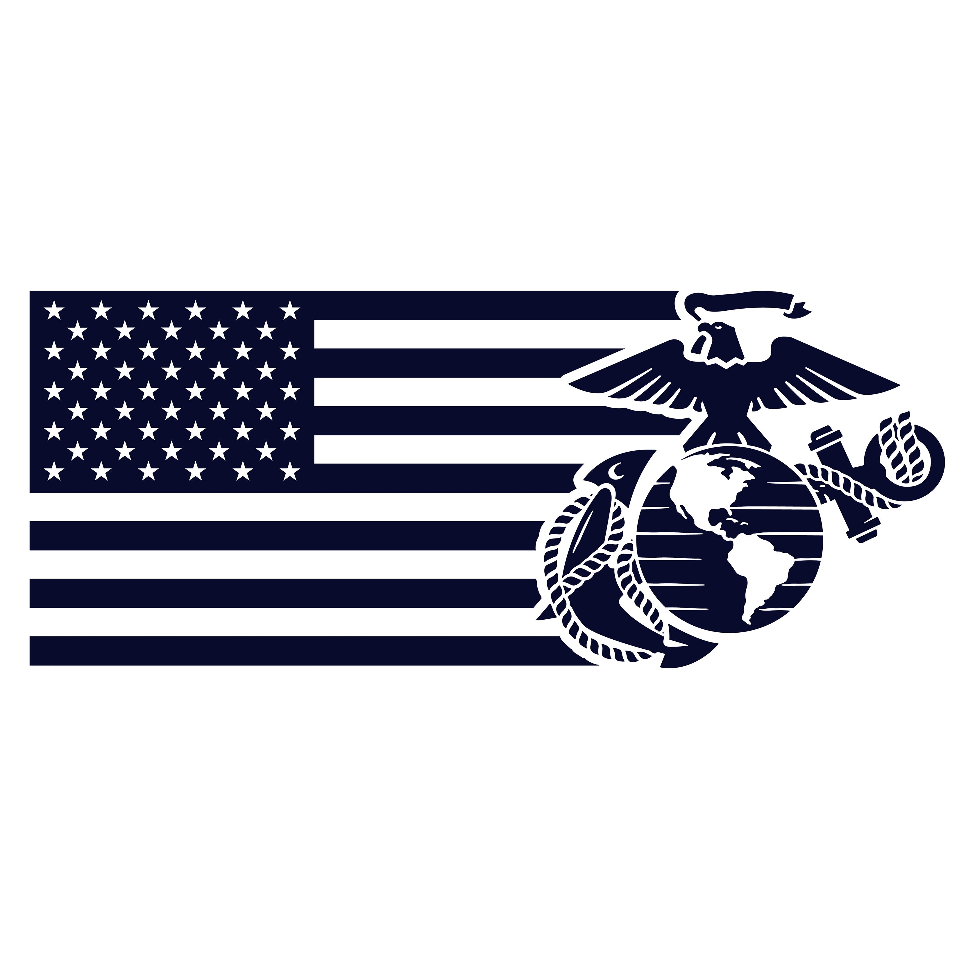 Navy Blue USMC Split Flag and EGA t-shirt with monochromatic Marine Corps EGA and American Flag Design. Marines Patriotic Tee.