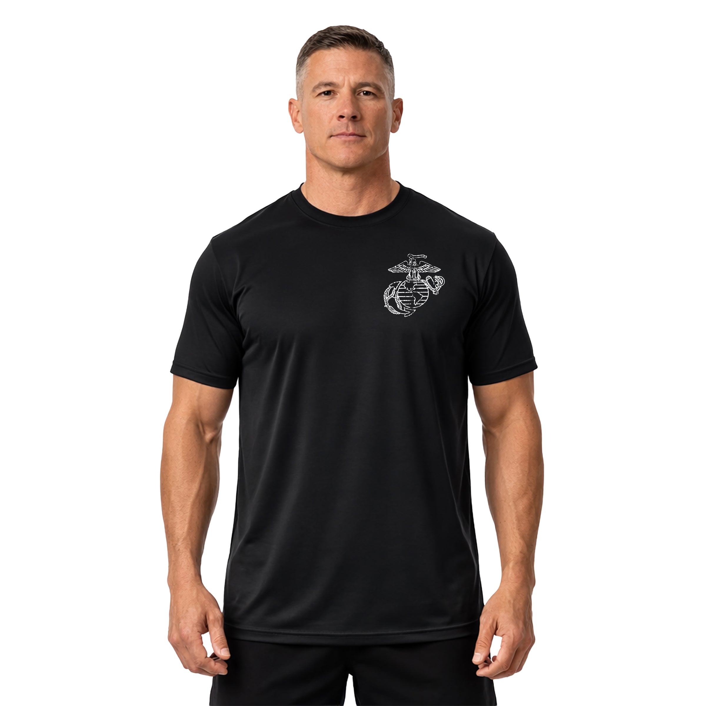 Black USMC Performance T-shirt with EGA
