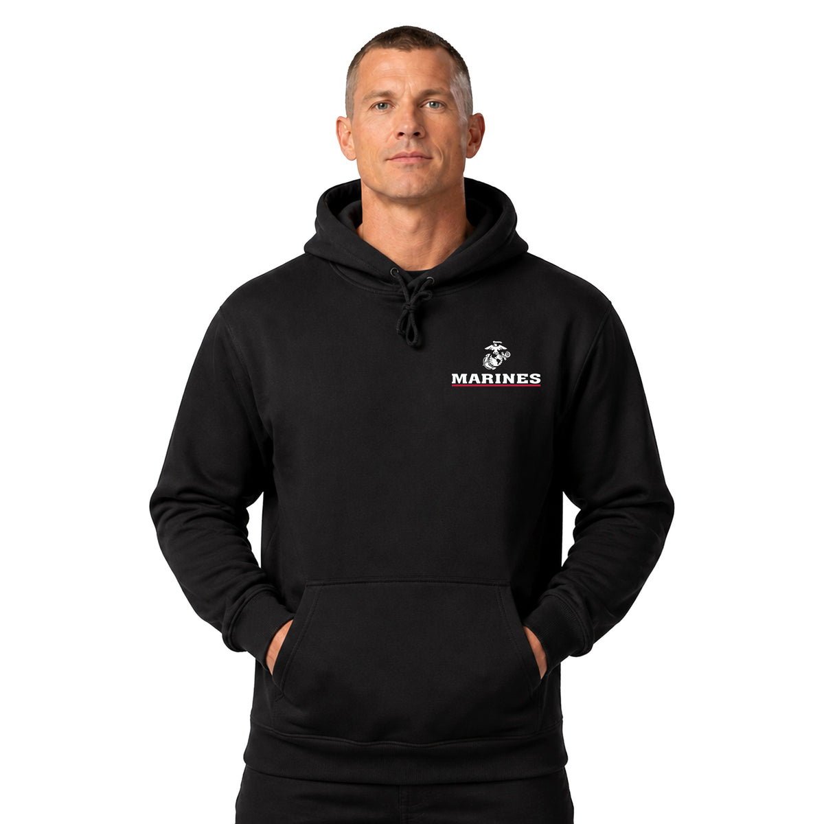 Black USMC My Other Birthday Is November 10th hoodie with Marines Red Line EGA chest seal