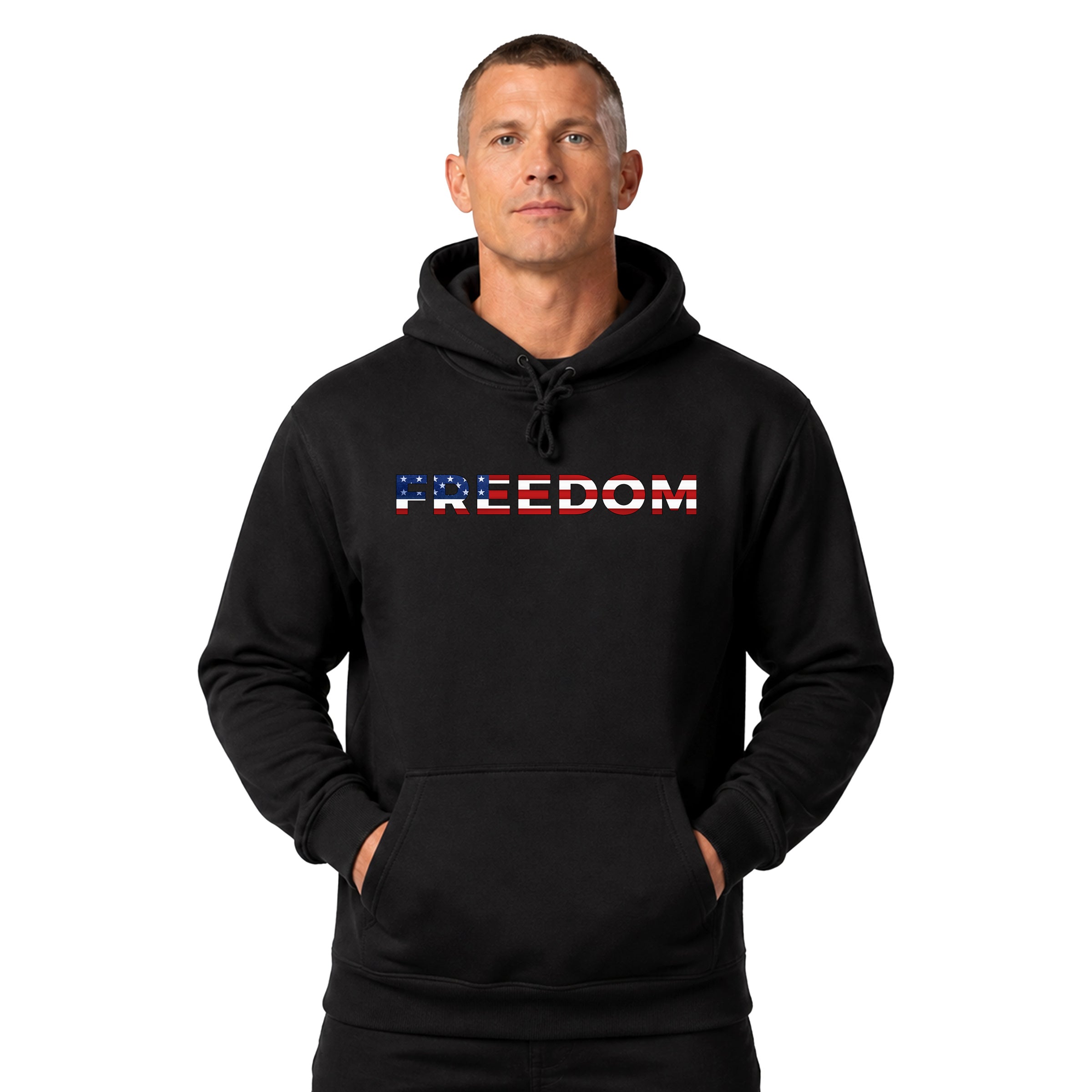 America's 250th birthday hoodie. USA 250 years anniversary hoodie with freedom eagle design and American flag back print. Black Patriotic Hoodie