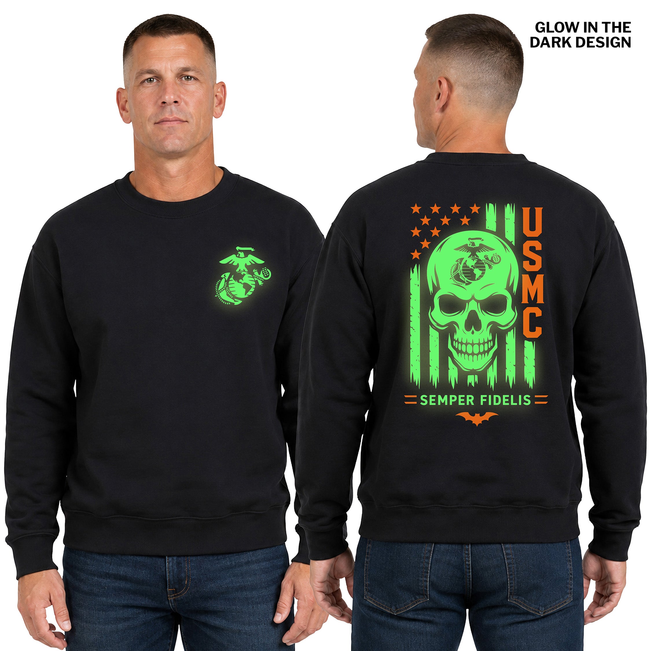 USMC Skull & Stripes Glow-in-the-Dark Halloween Sweatshirt