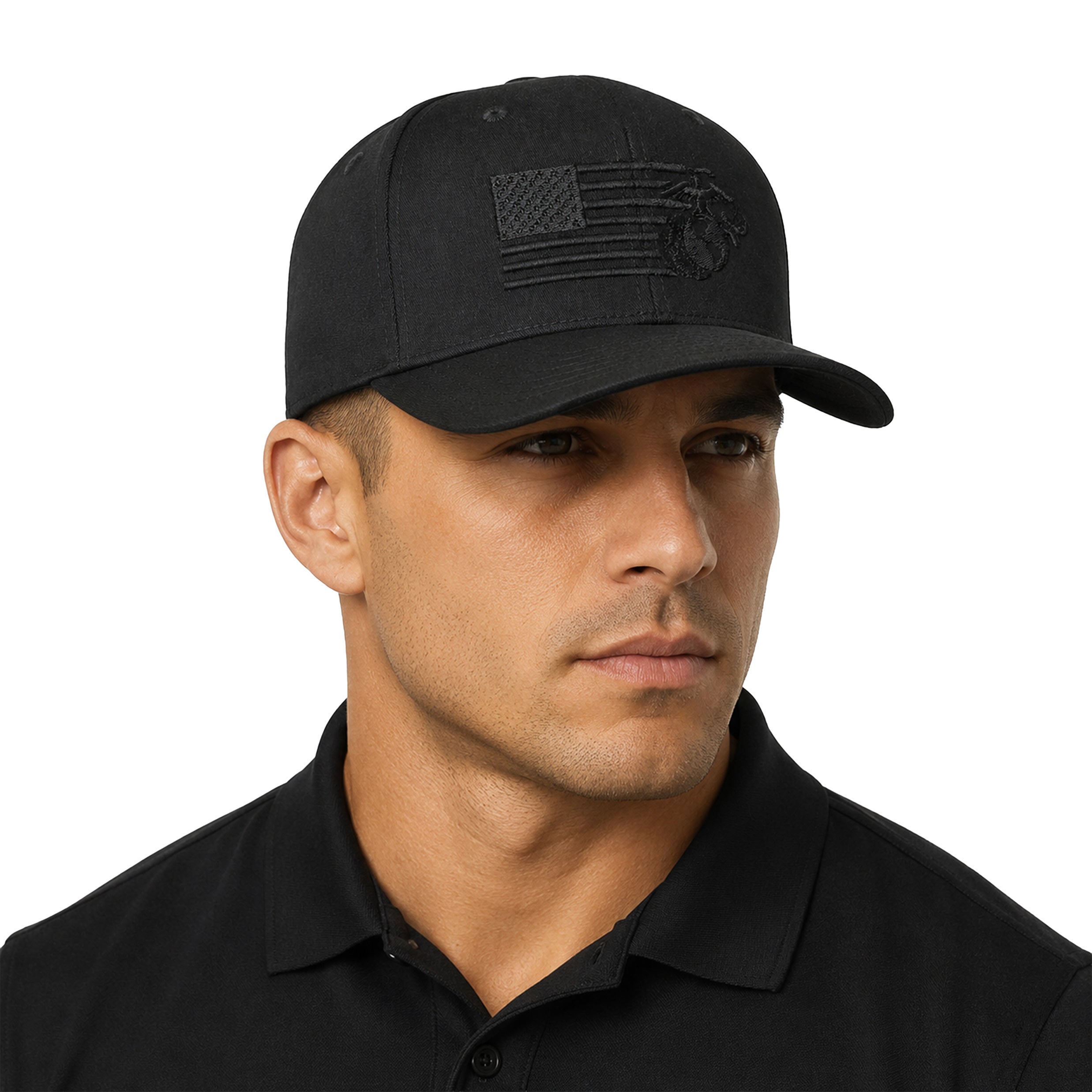 USMC Blackout Flag & EGA Embroidered Hat <br> Flexible Fit USMC Cover
