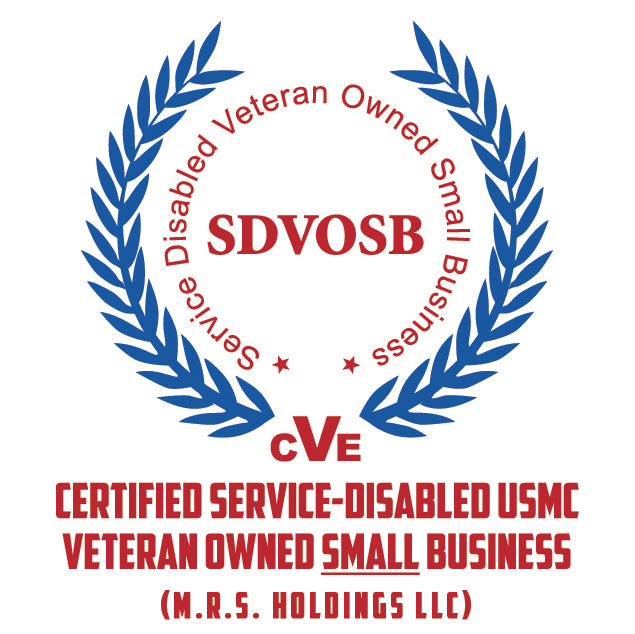 Logo for Certified Service-Disabled Veteran Owned Small Business with laurel wreath on a white background