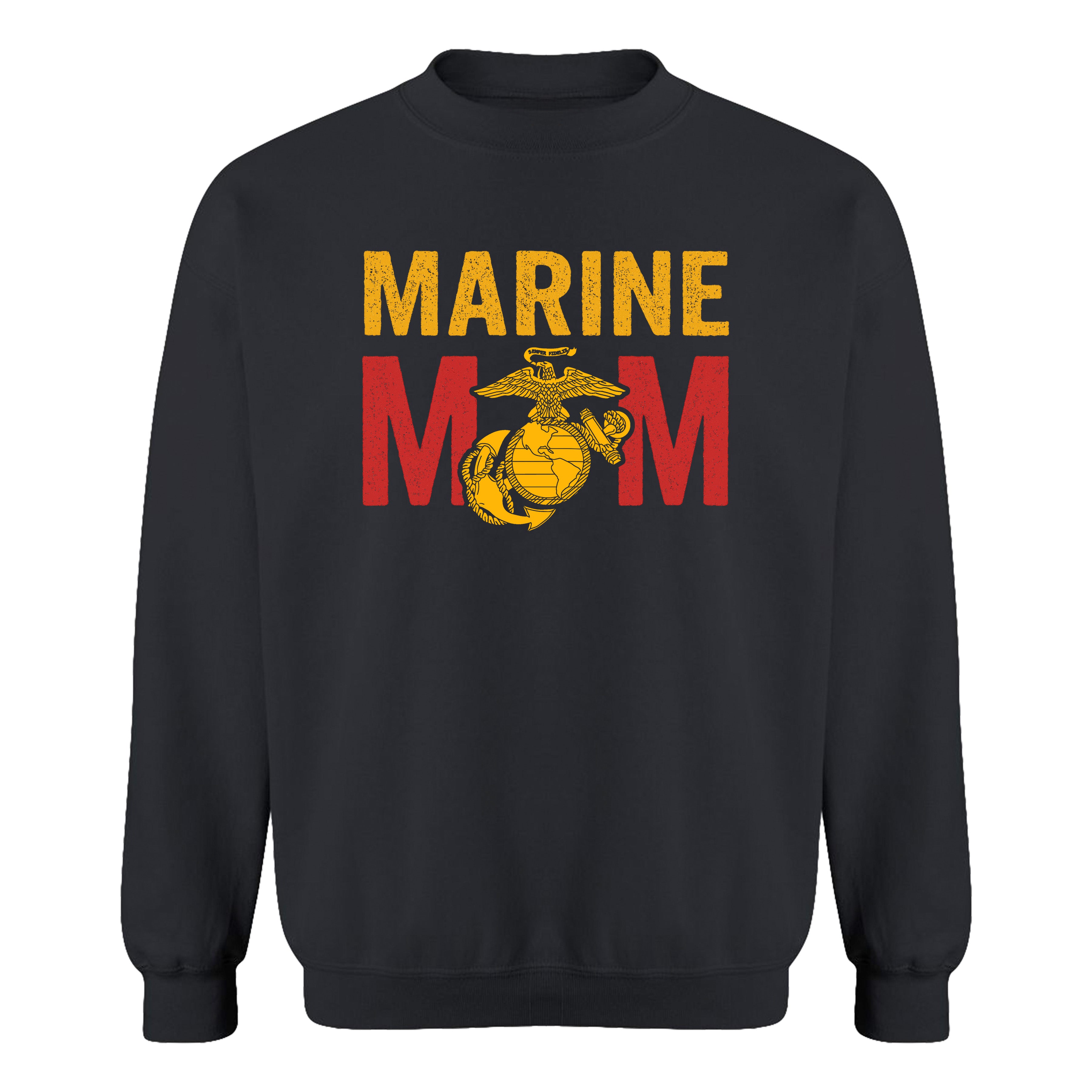 Marine Mom sweatshirt with Eagle Globe and Anchor graphic. Marine Corps military family sweatshirt. USMC Mom Apparel