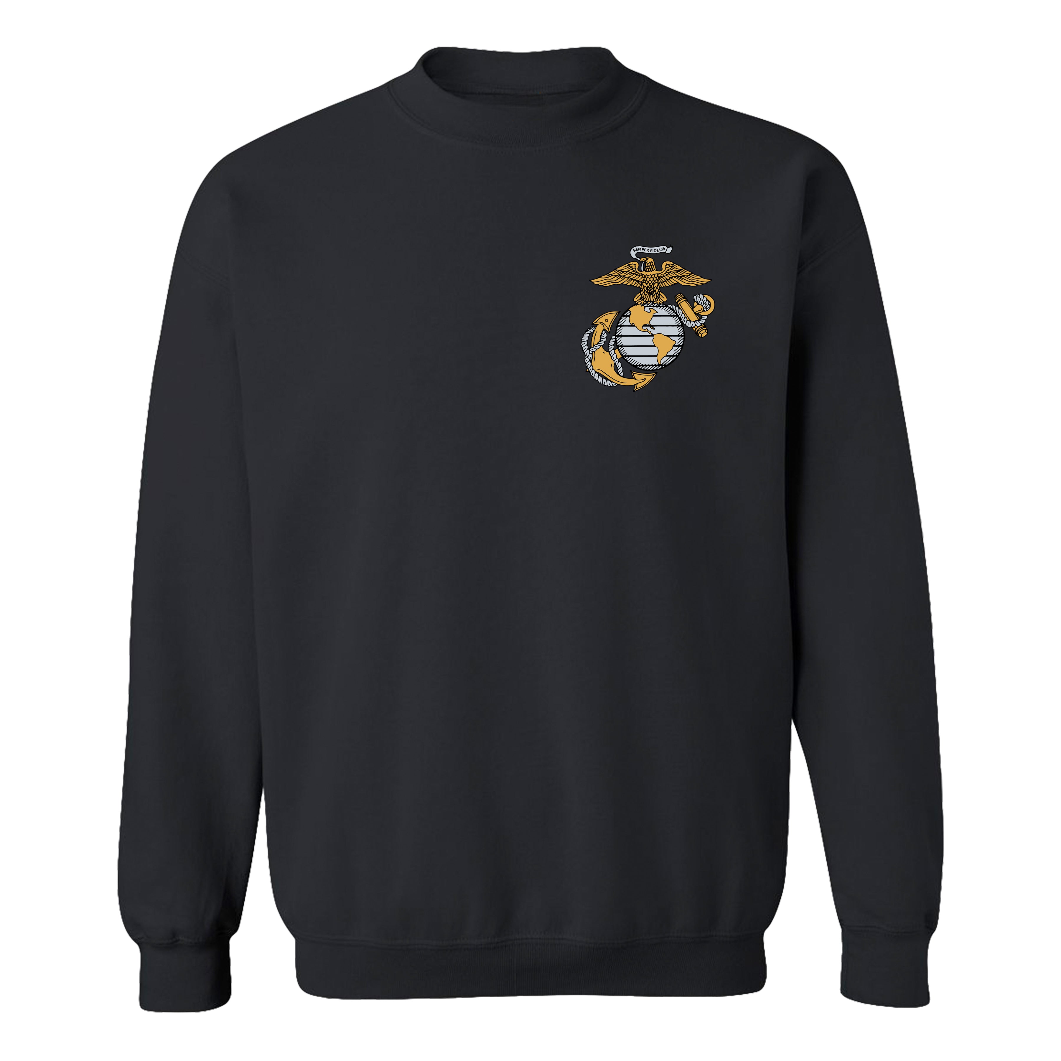 Black USMC Sweatshirt with Eagle, Globe, and Anchor chest seal