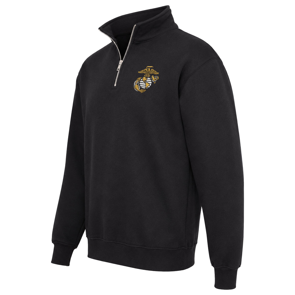 Black embroidered Marines Classic Eagle Globe and Anchor midweight quarter-zip sweatshirt