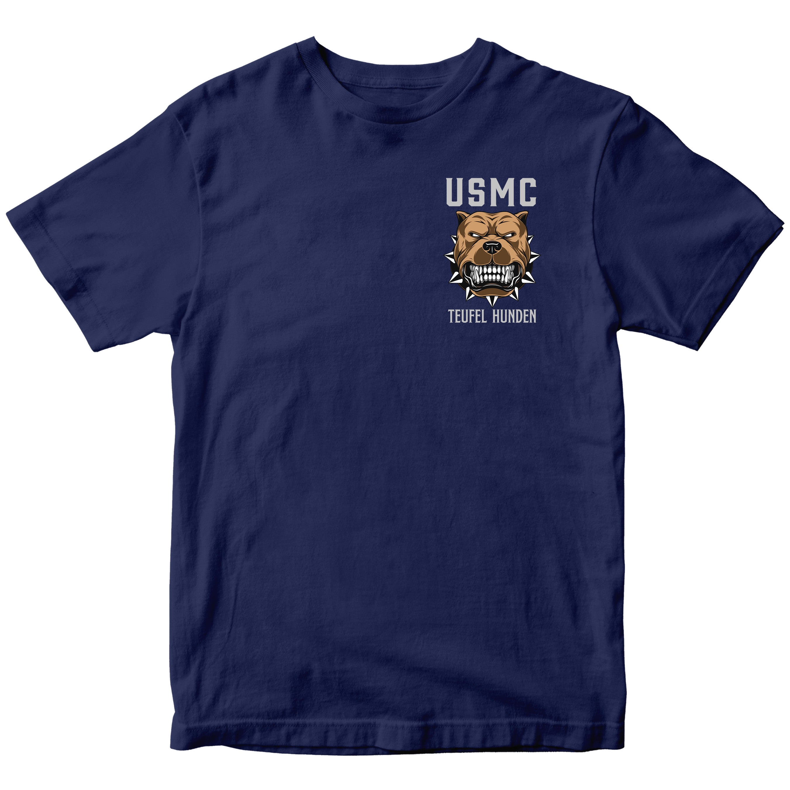 Navy Marine Corps T-shirt featuring bulldog illustration with the text ‘USMC Teufel Hunden