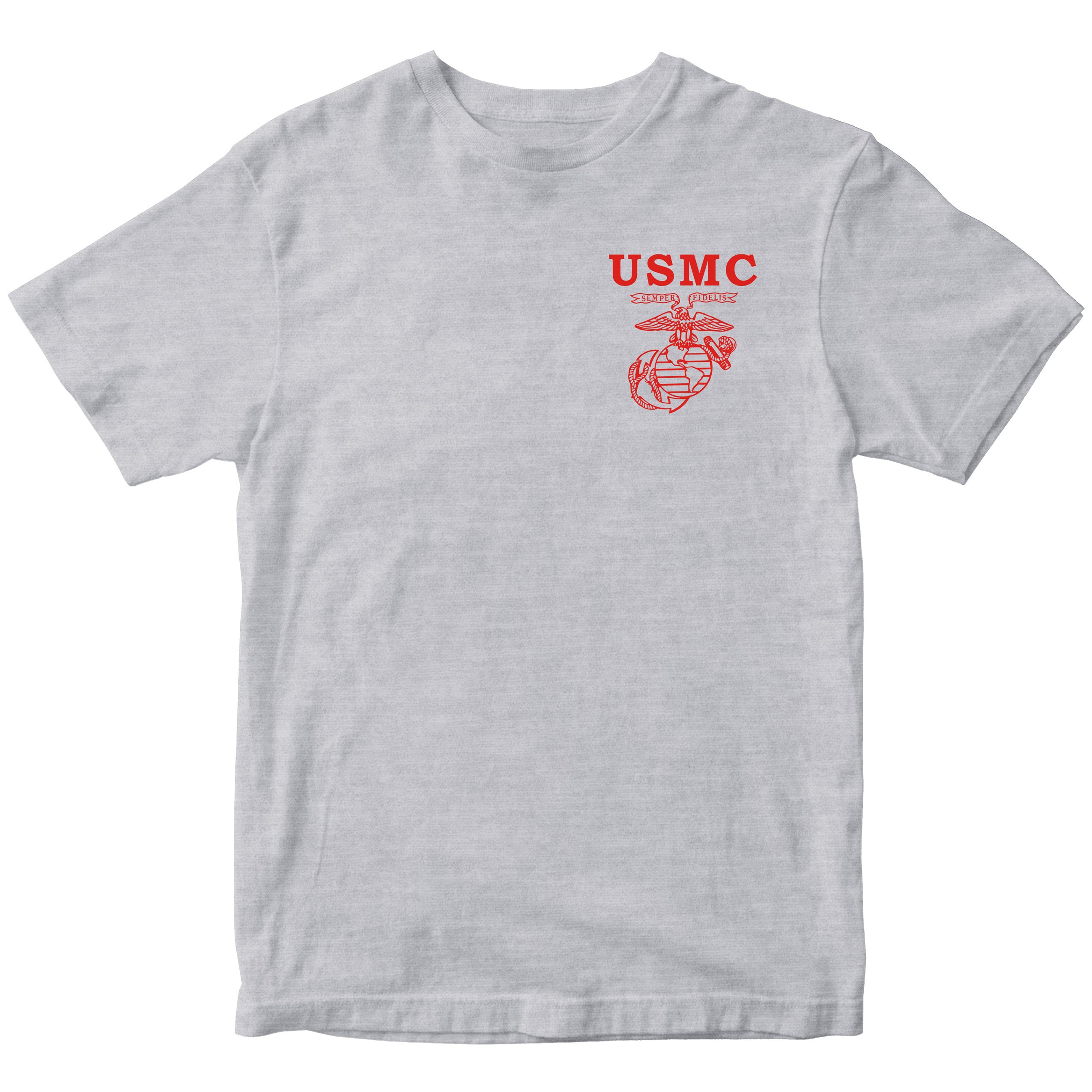Gray Marines Fight Club T-shirt with left-chest USMC Eagle Globe and Anchor