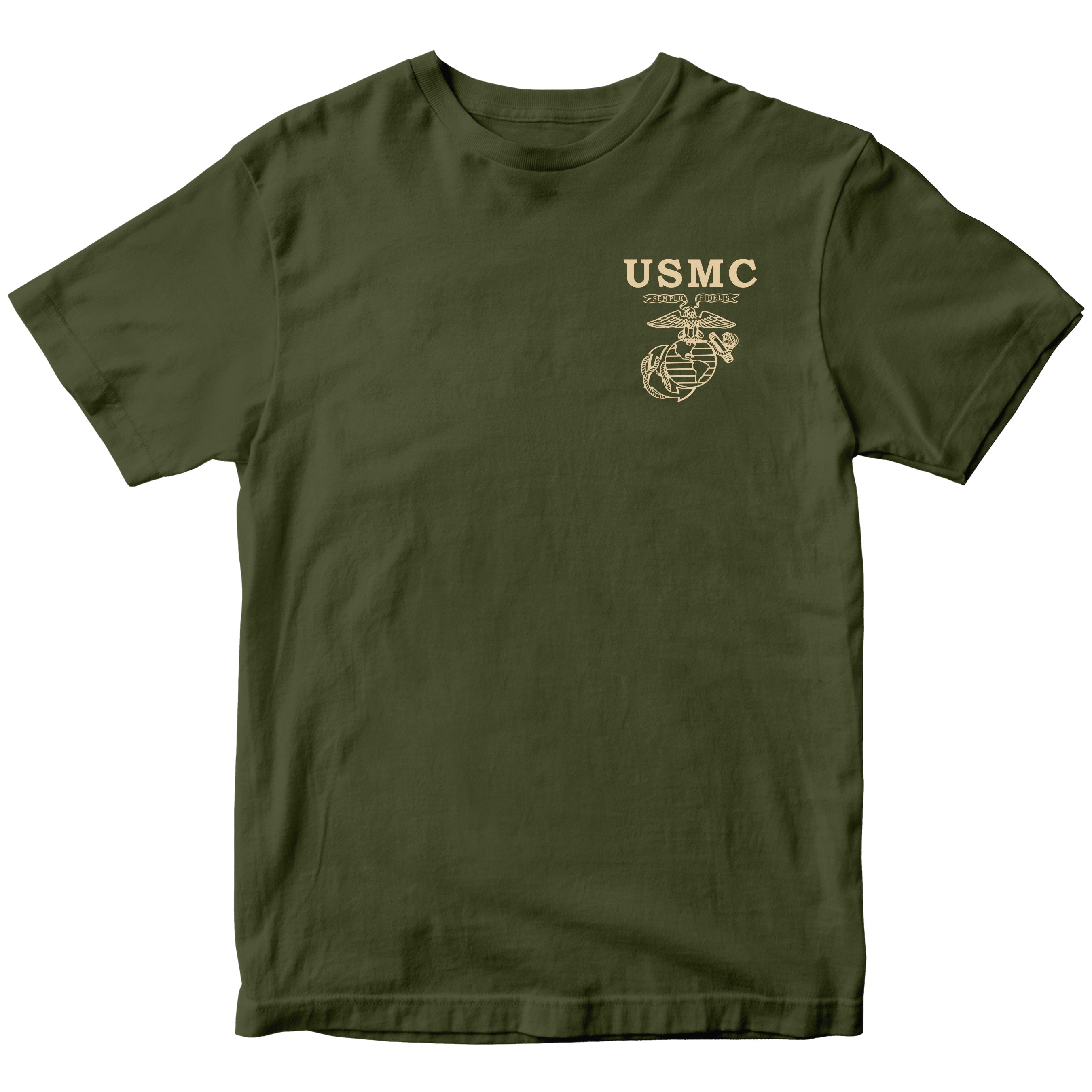 OD Green USMC 251st Birthday First Ashore T-shirt wit Old School EGA chest seal