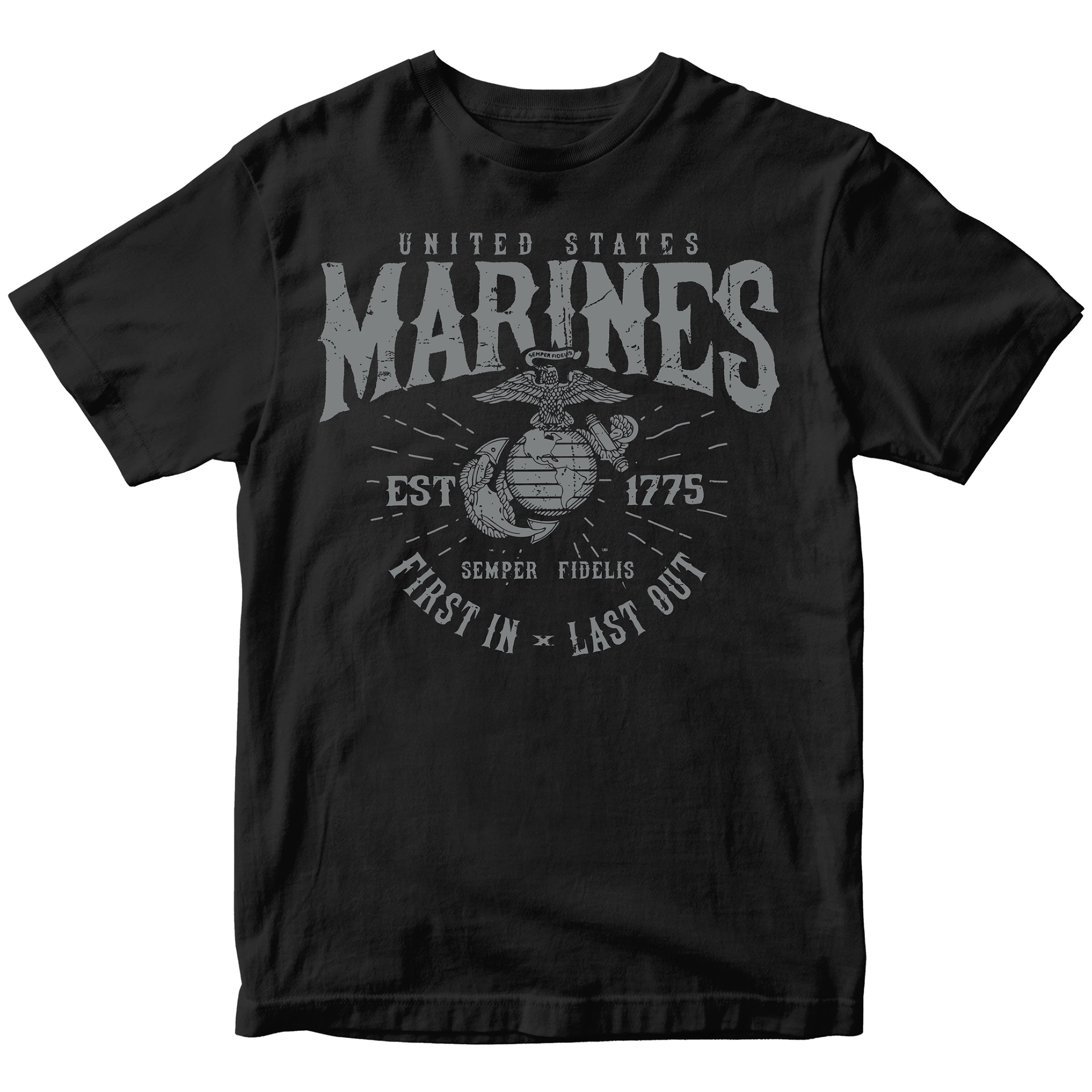 Marines First In Last Out Black Tee