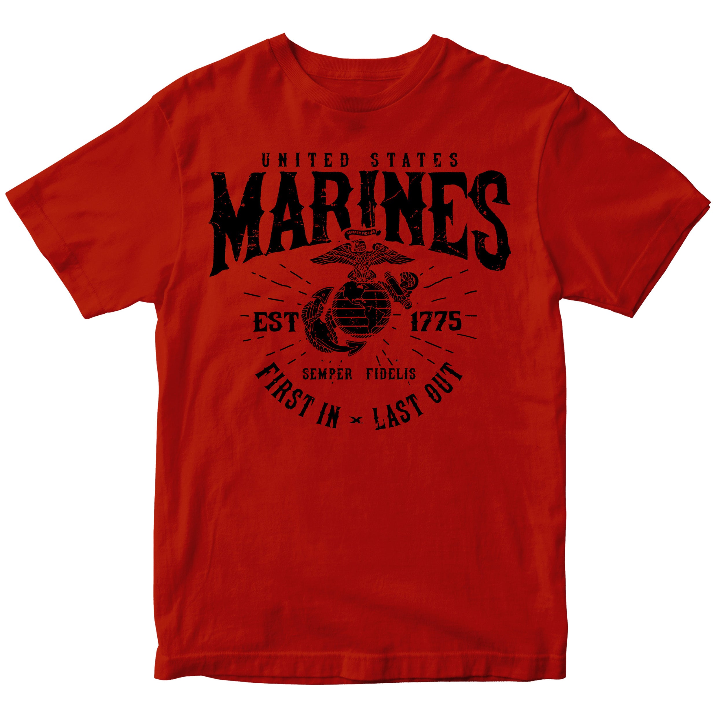 Marines First In Last Out Navy Red Tee