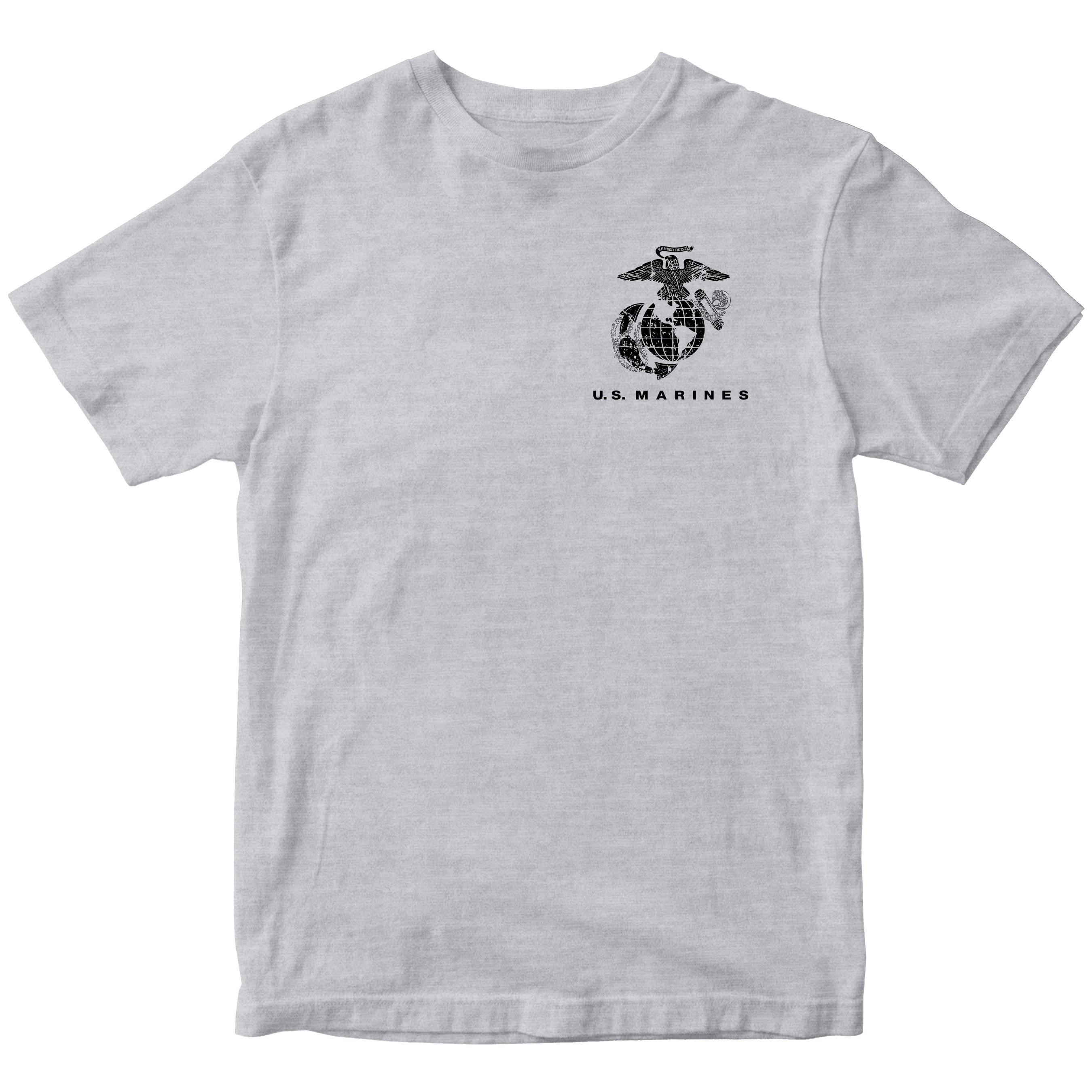 Grey USMC t-shirt with Eagle Globe Anchor chest emblem