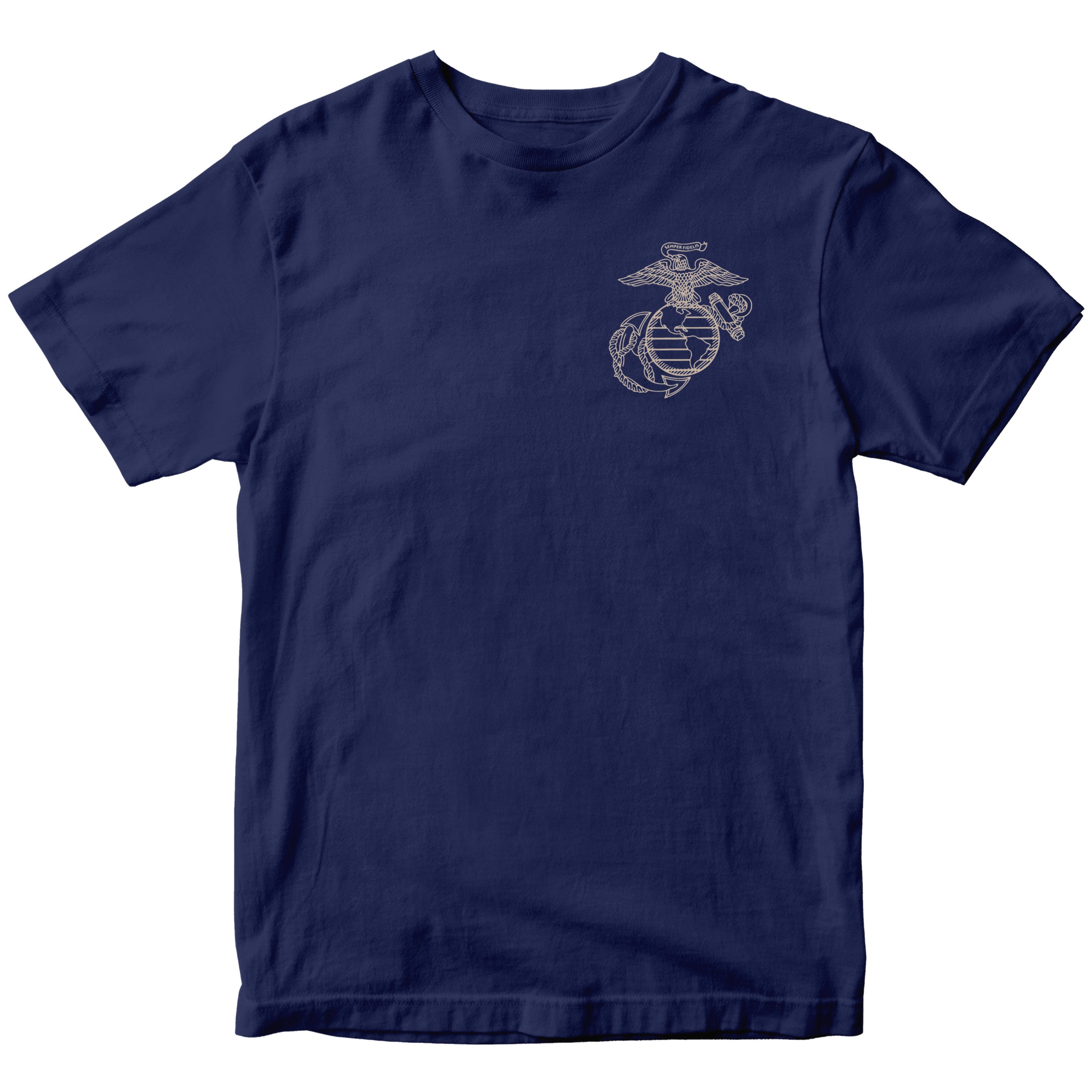 United States Marine Corps Iwo Jima flag raising Mount Suribachi T-shirt with Eagle Globe and Anchor Chest. Marines Iwo Jima Tee