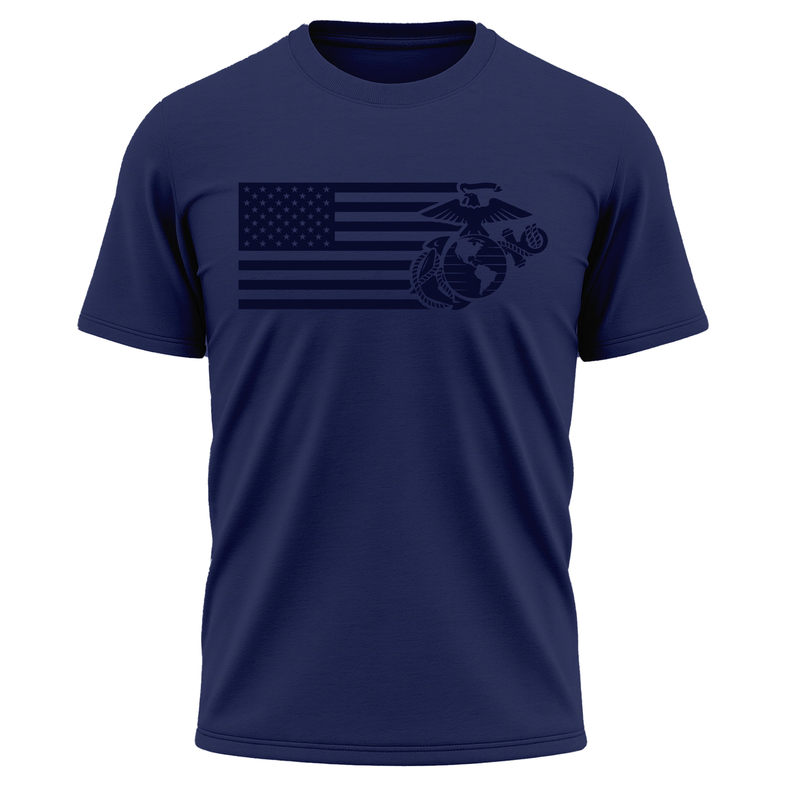Navy USMC Split Flag and EGA performance t-shirt. Marines American flag and EGA tee. USMC workout tee