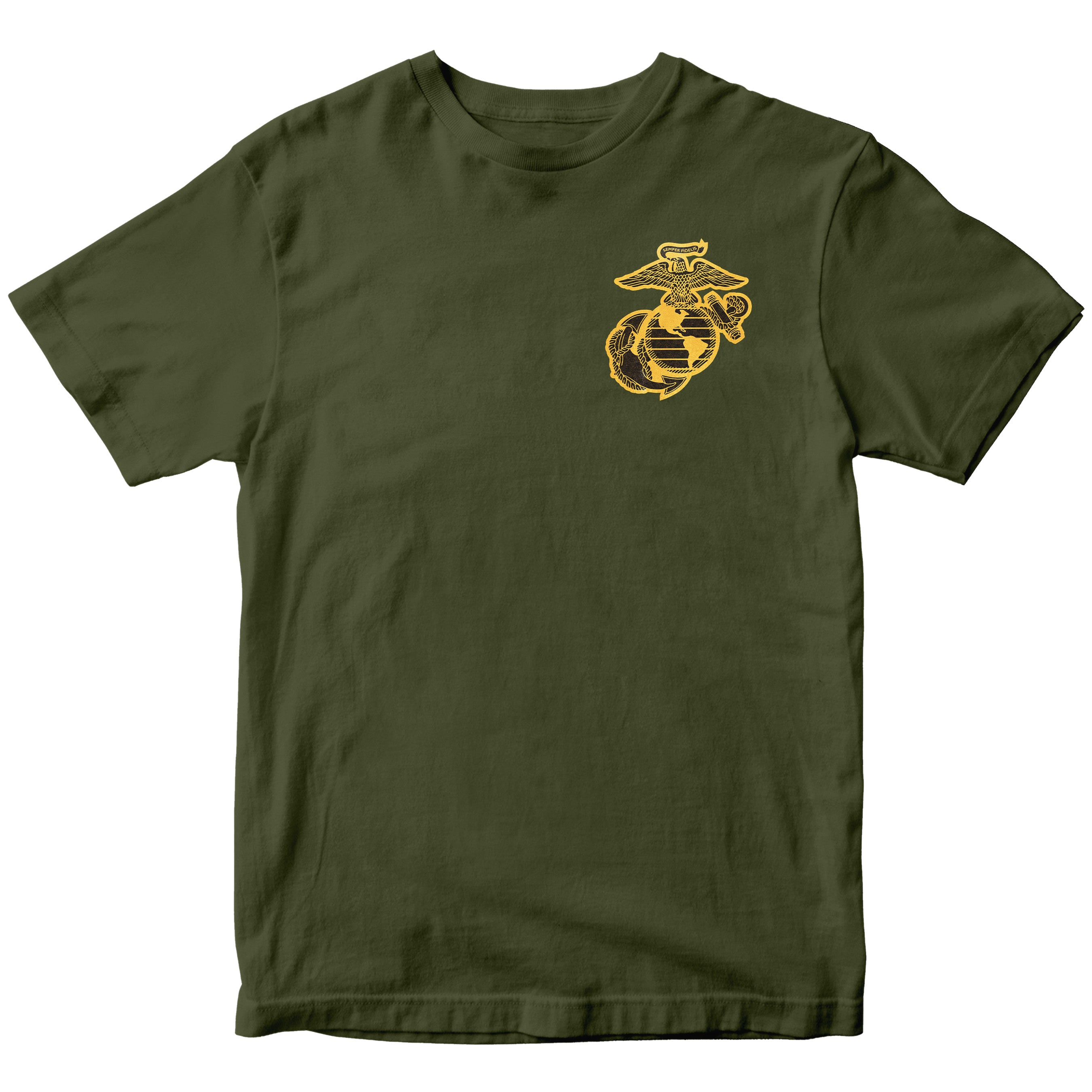 Green Marines Tun Tavern St. Patrick’s Day T-shirt with ‘First Muster Was at the Bar’ graphic. USMC St. Patrick's Day Tee