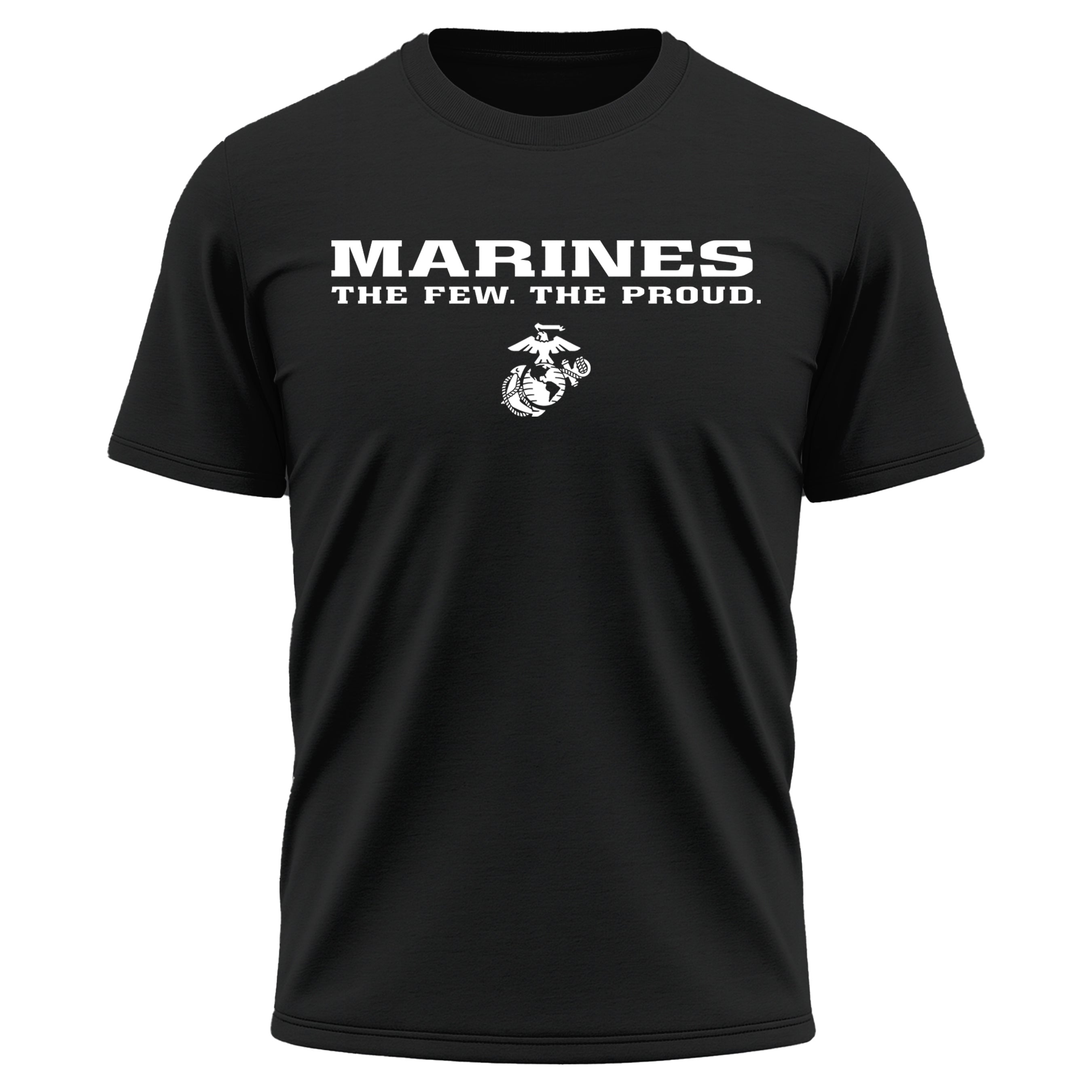 Black Marines The Few The Proud performance T-shirt with Eagle Globe and Anchor. USMC motivational Tee. Marines workout t-shirt.