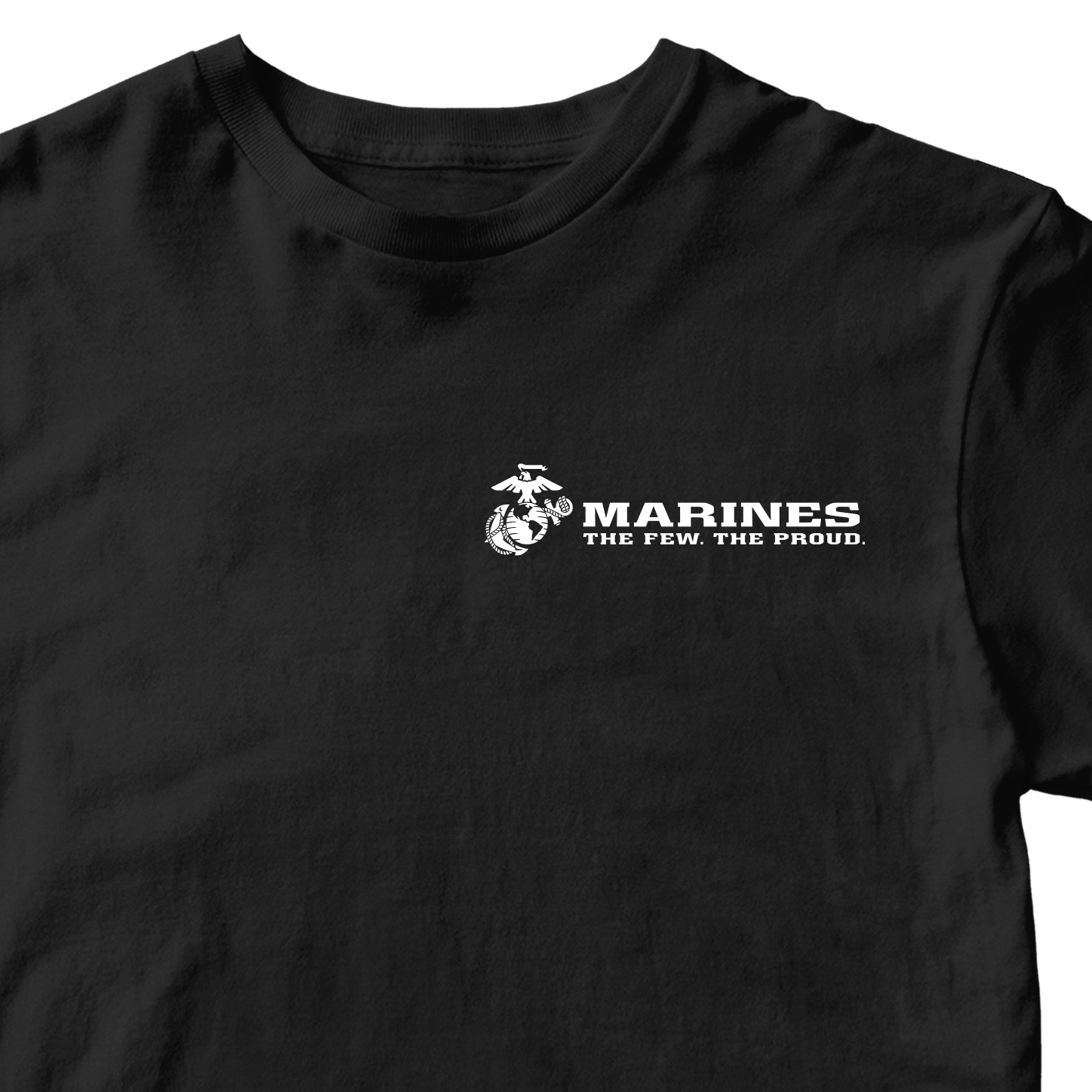Black USMC t-shirt with Eagle Globe Anchor and The Few The Proud slogan