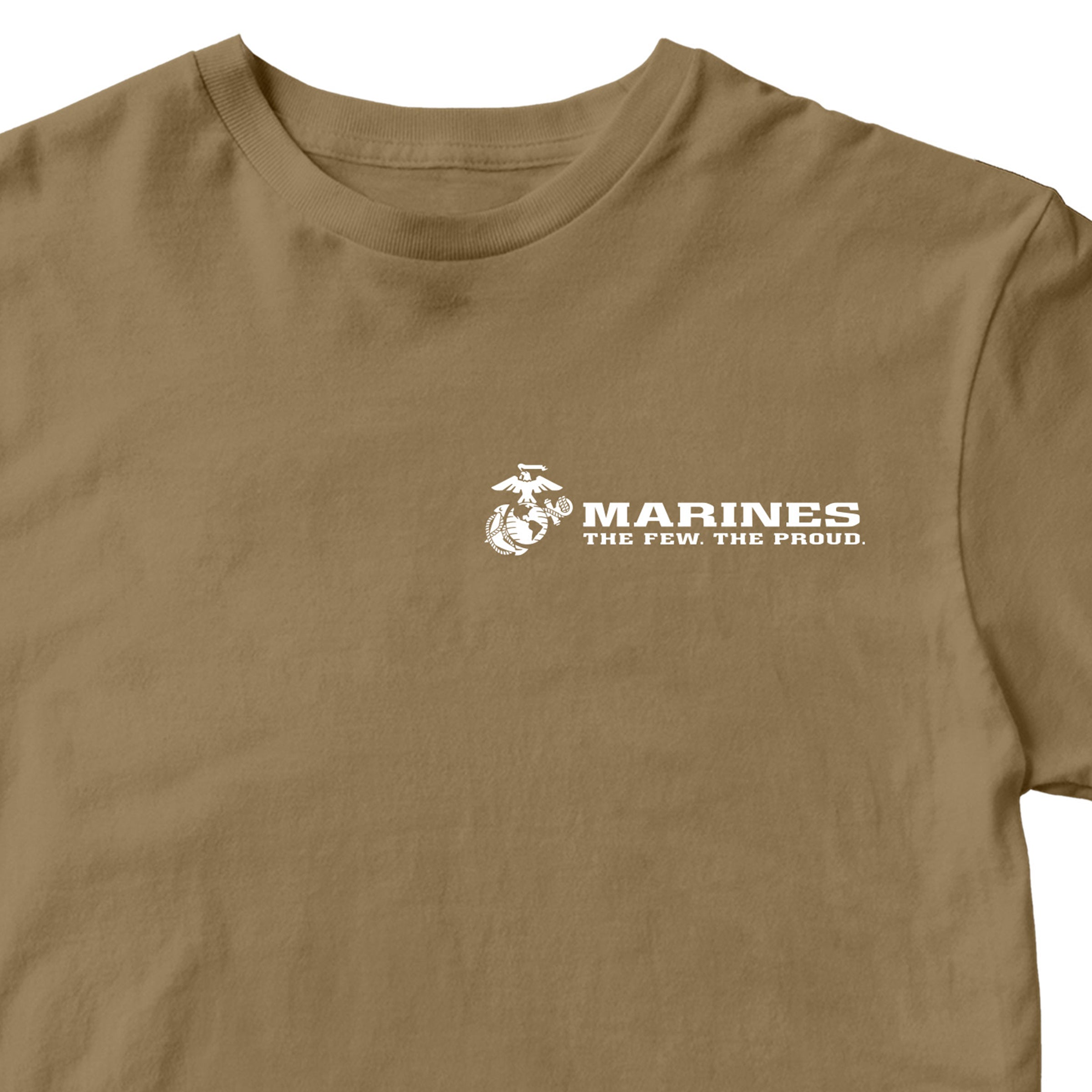 Brown USMC t-shirt with Eagle Globe Anchor and The Few The Proud slogan