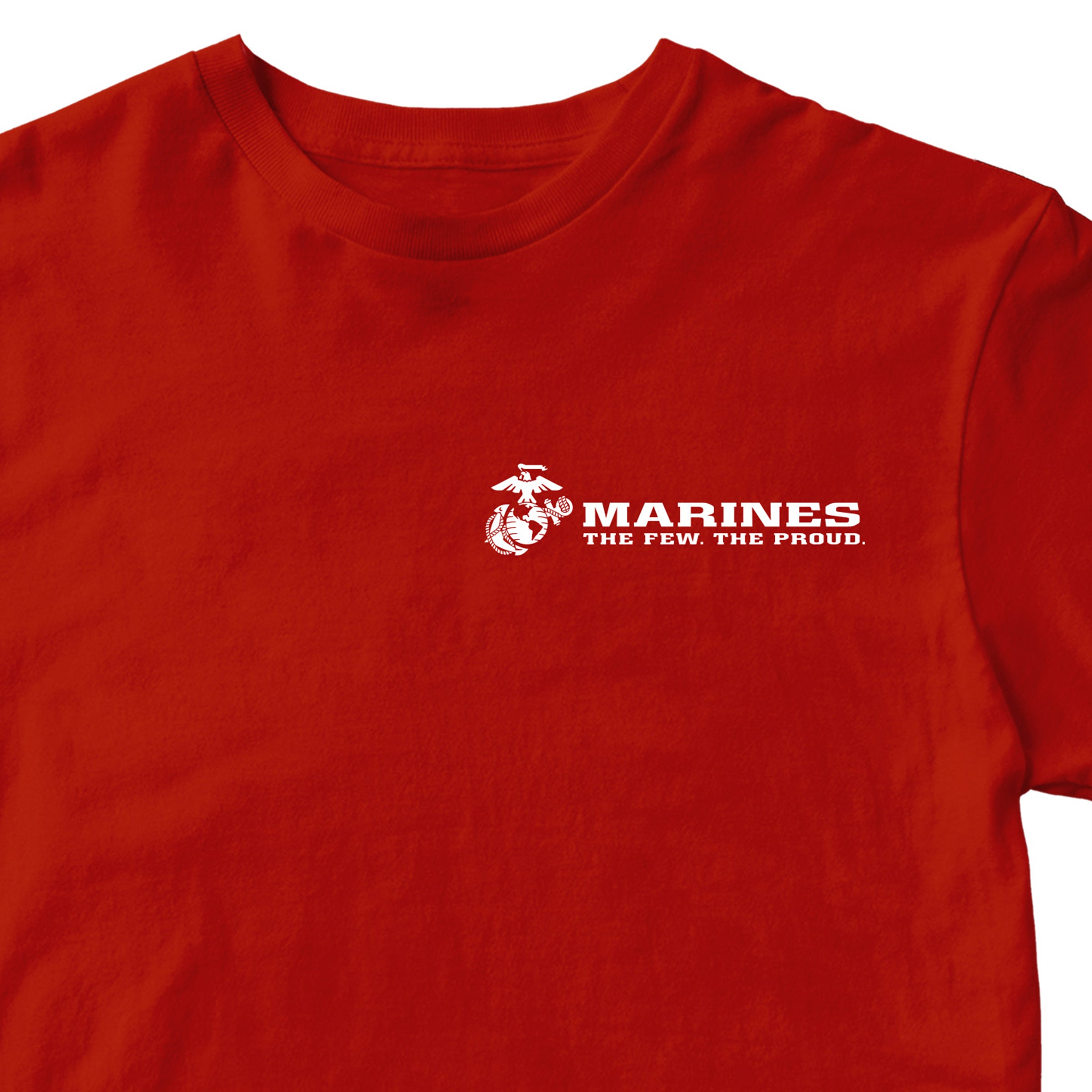 Red USMC t-shirt with Eagle Globe Anchor and The Few The Proud slogan