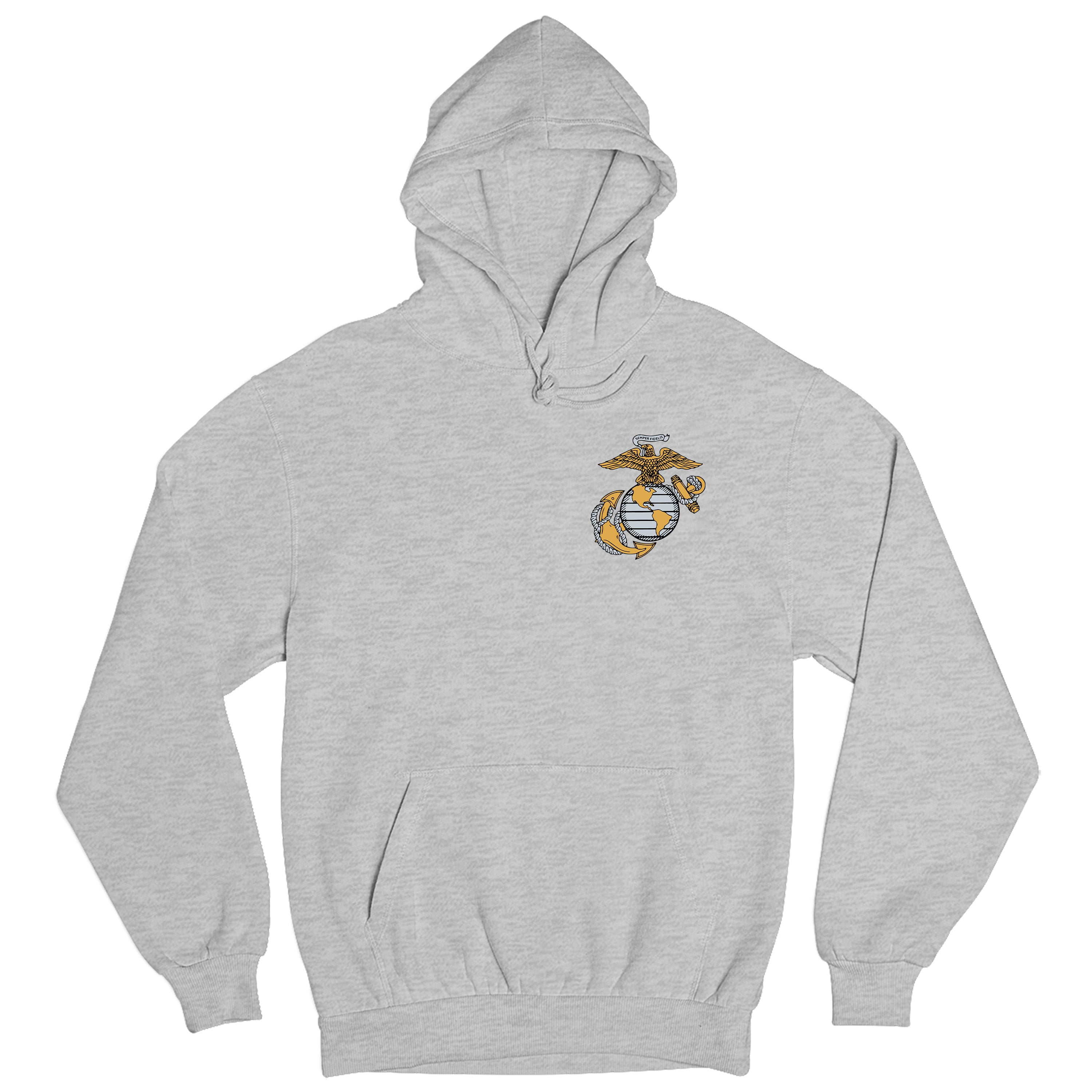 USMC 250th Birthday hoodie with front chest Eagle, Globe, and Anchor emblem