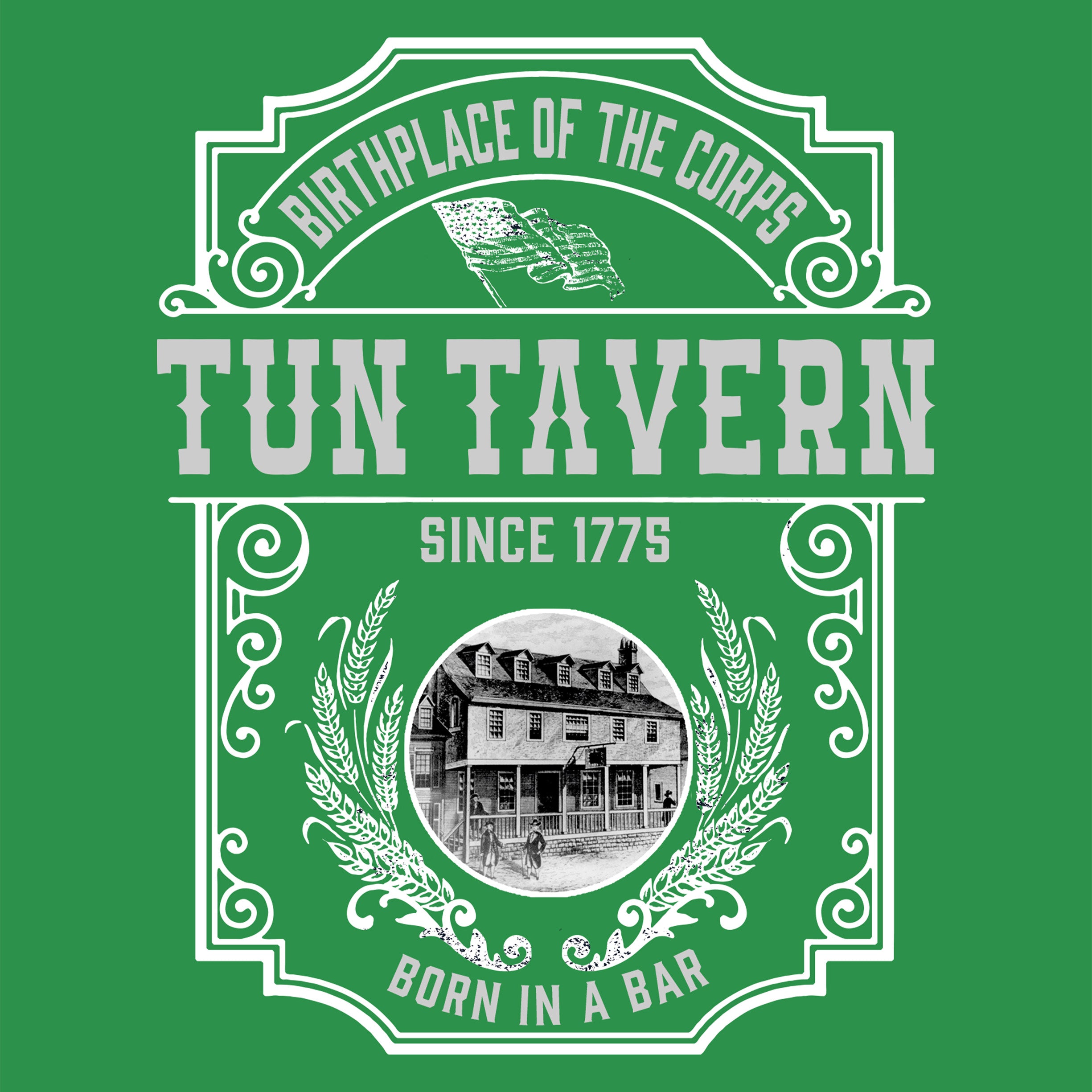 Tun Tavern Born in a Bar - Marine Corps St. Patrick's Day Shirt