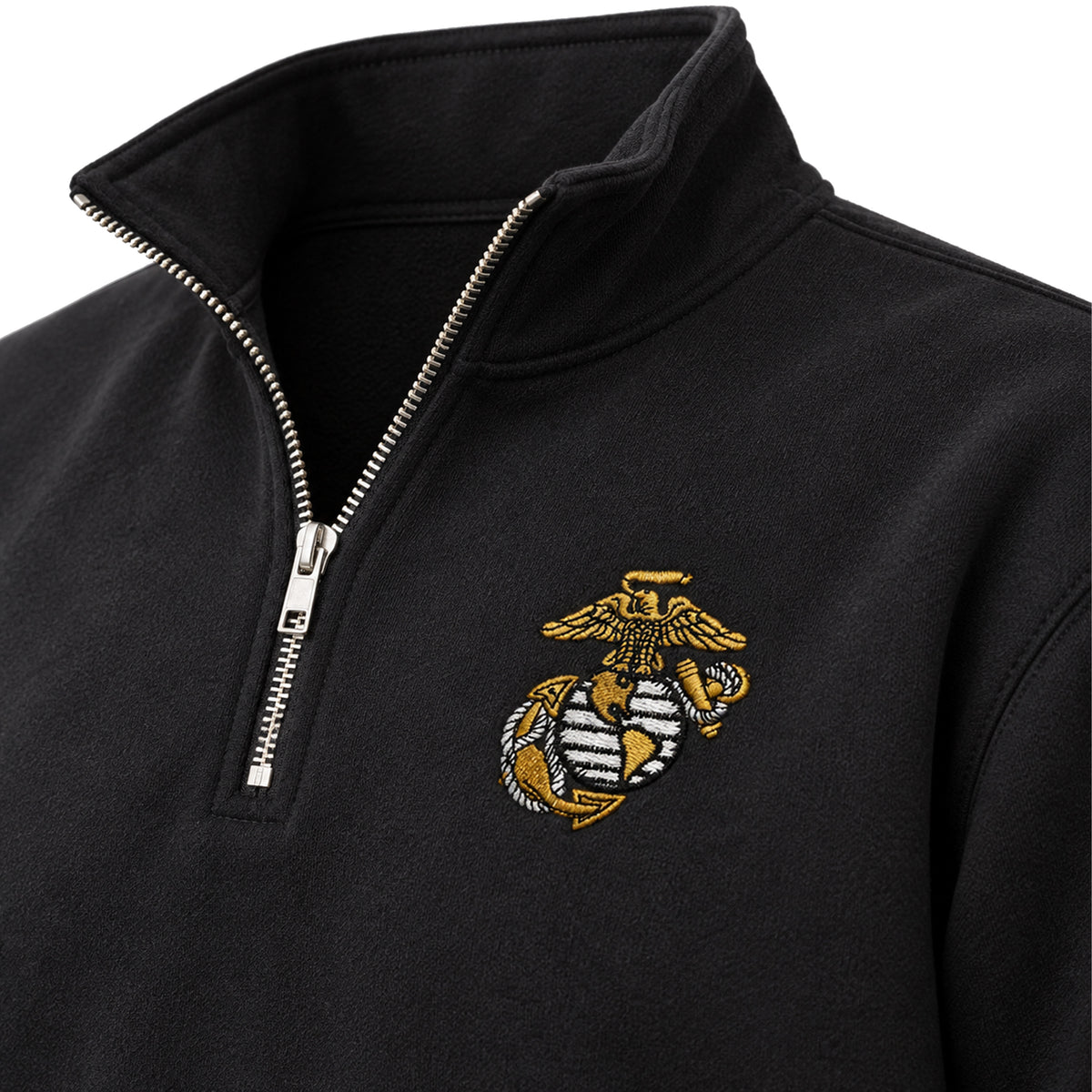 Black embroidered Marines Classic Eagle Globe and Anchor midweight quarter-zip sweatshirt