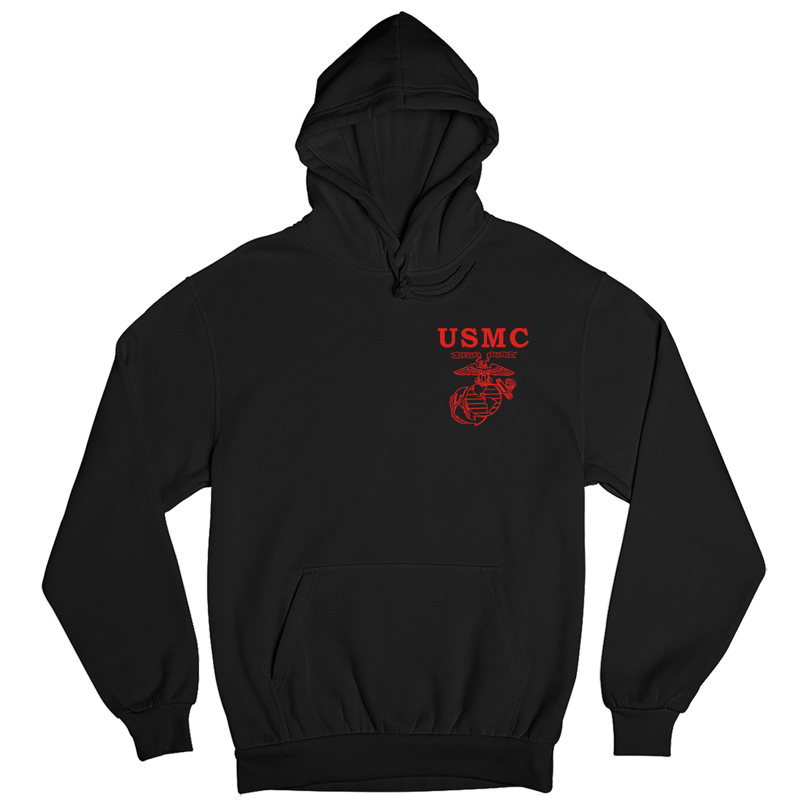 Black Marines Fight Club Hoodie with left-chest USMC Eagle Globe and Anchor