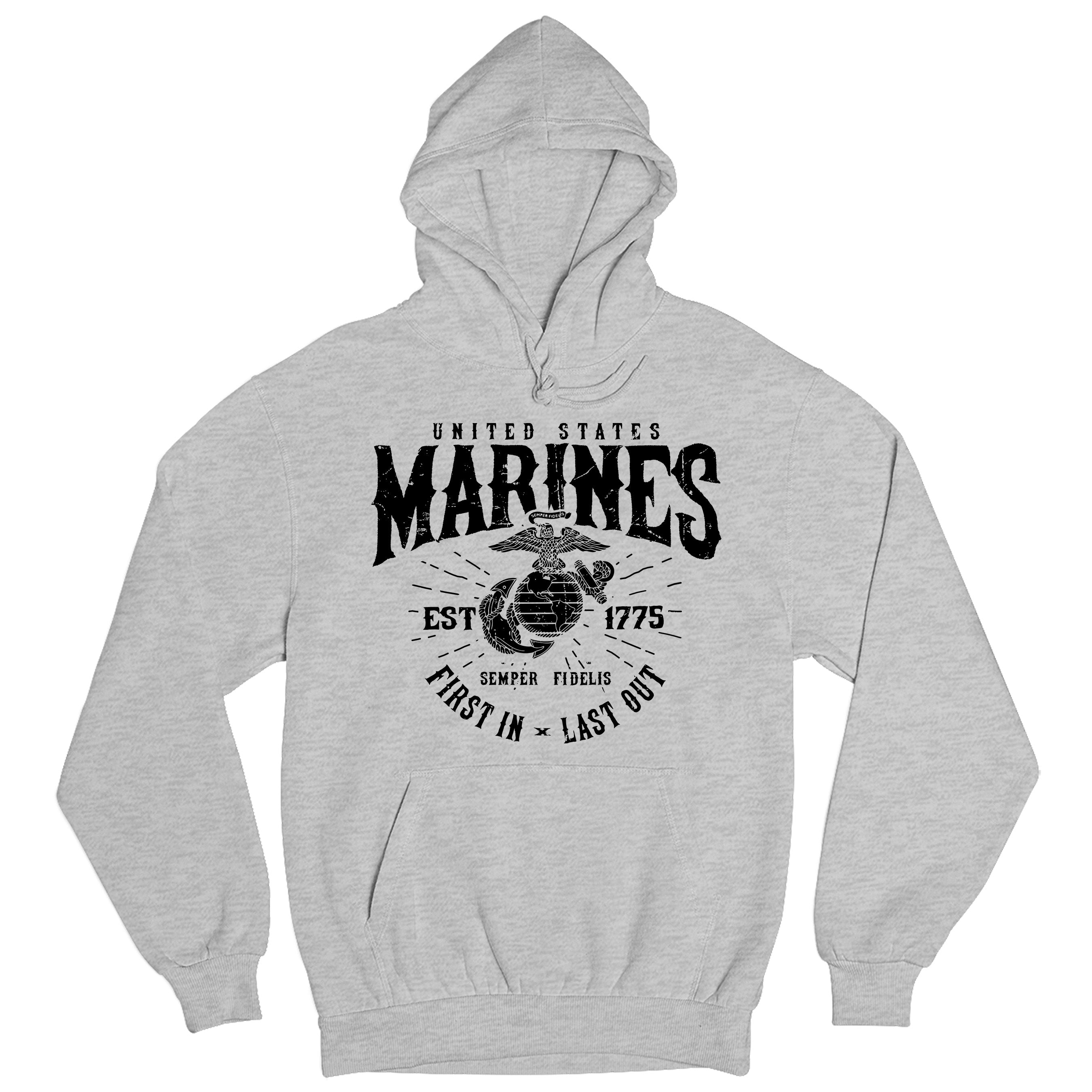 Marines First In Last Out Gray Hoodie