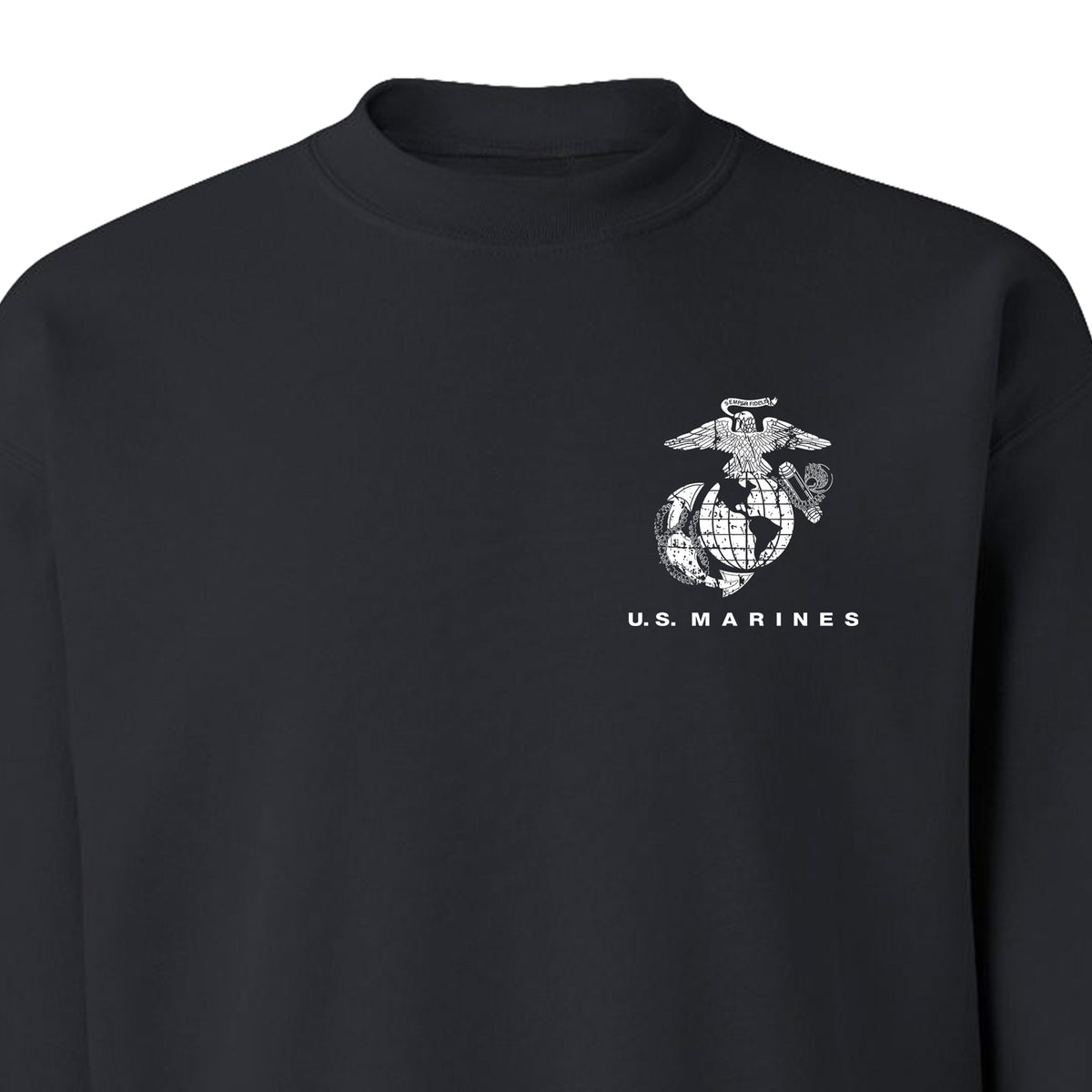 Black USMC sweatshirt with Eagle Globe Anchor chest emblem