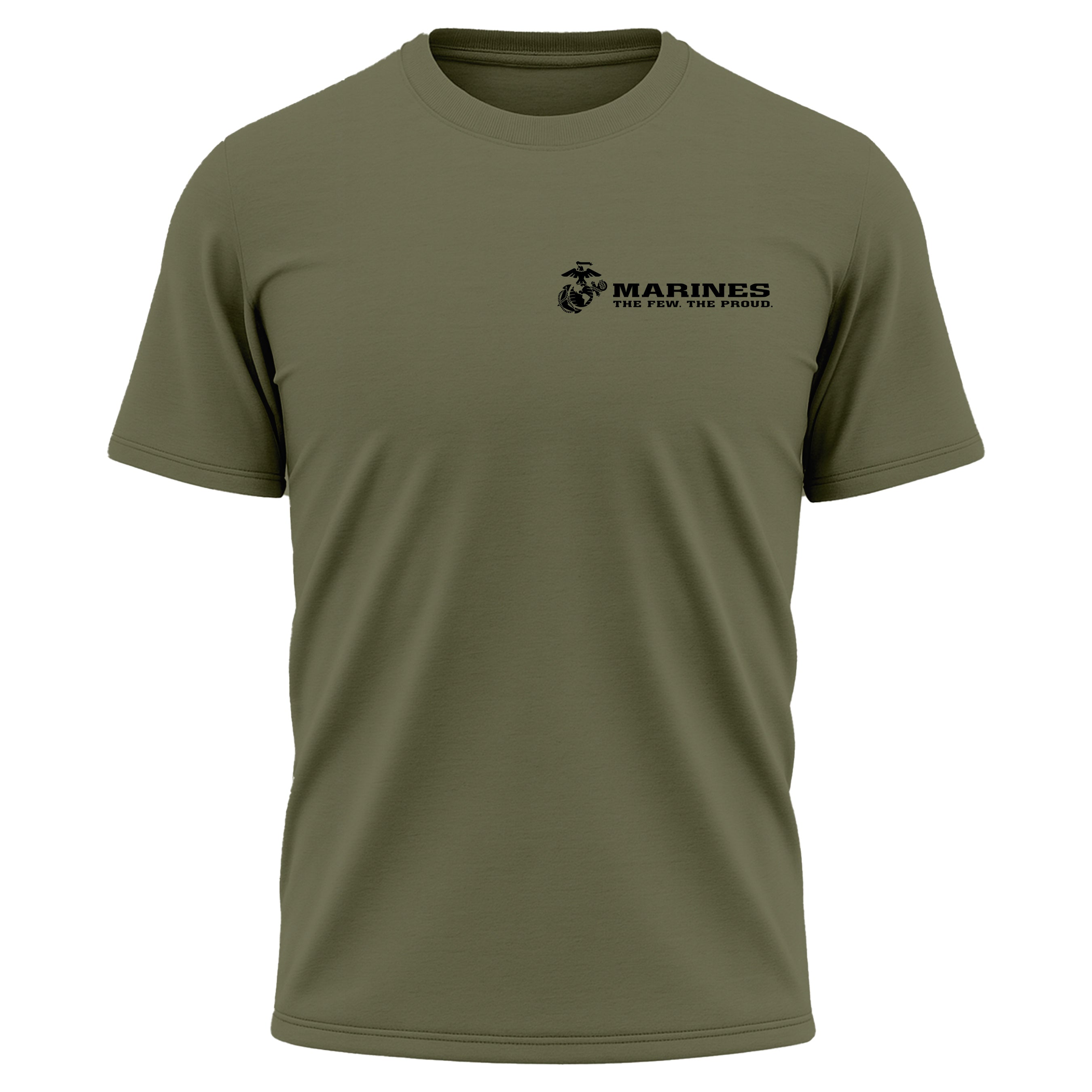 USMC The Few The Proud performance T-shirt with Eagle Globe and Anchor chest. Marines green Performance Tee. USMC Activewear