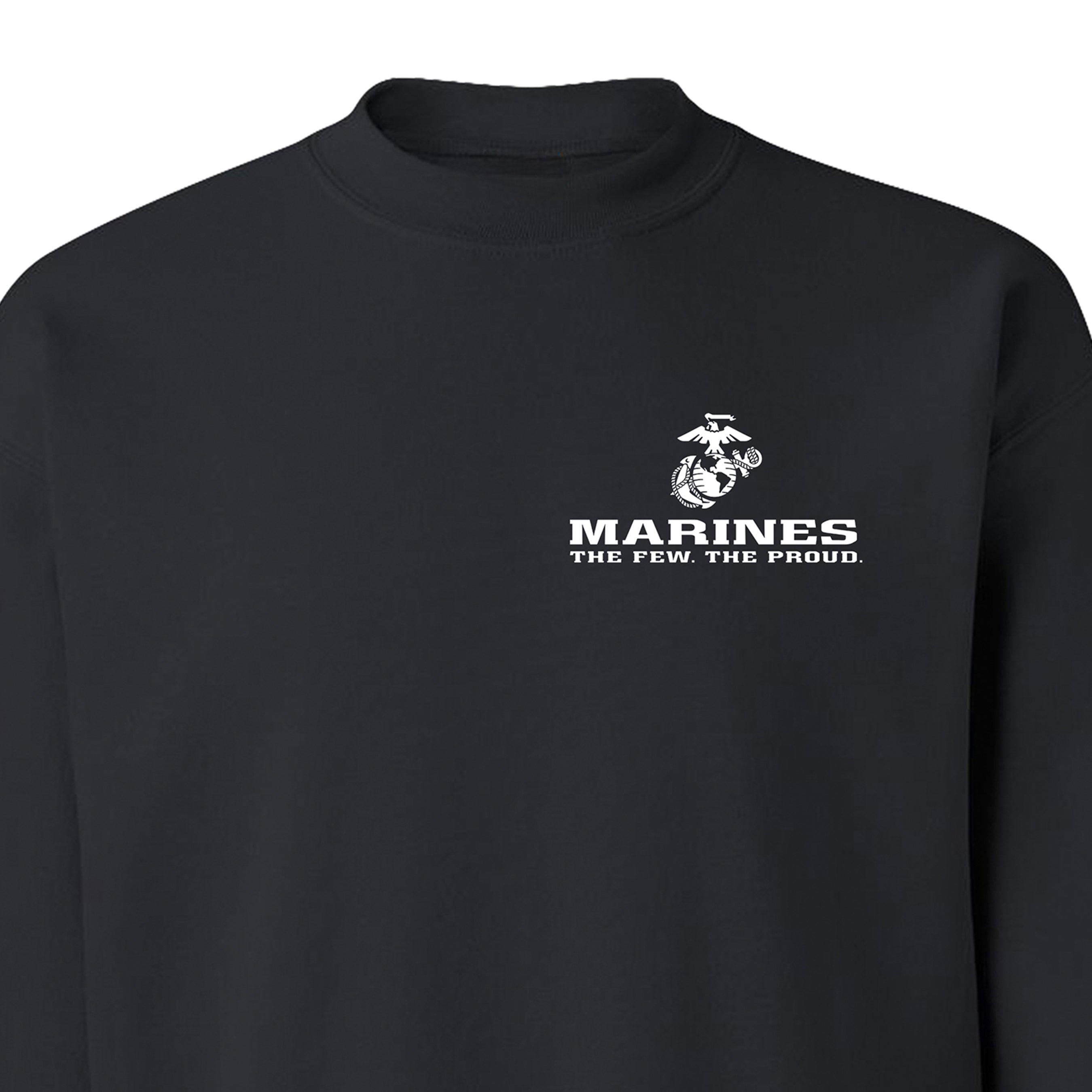Black USMC sweatshirt with Eagle Globe Anchor and The Few The Proud slogan