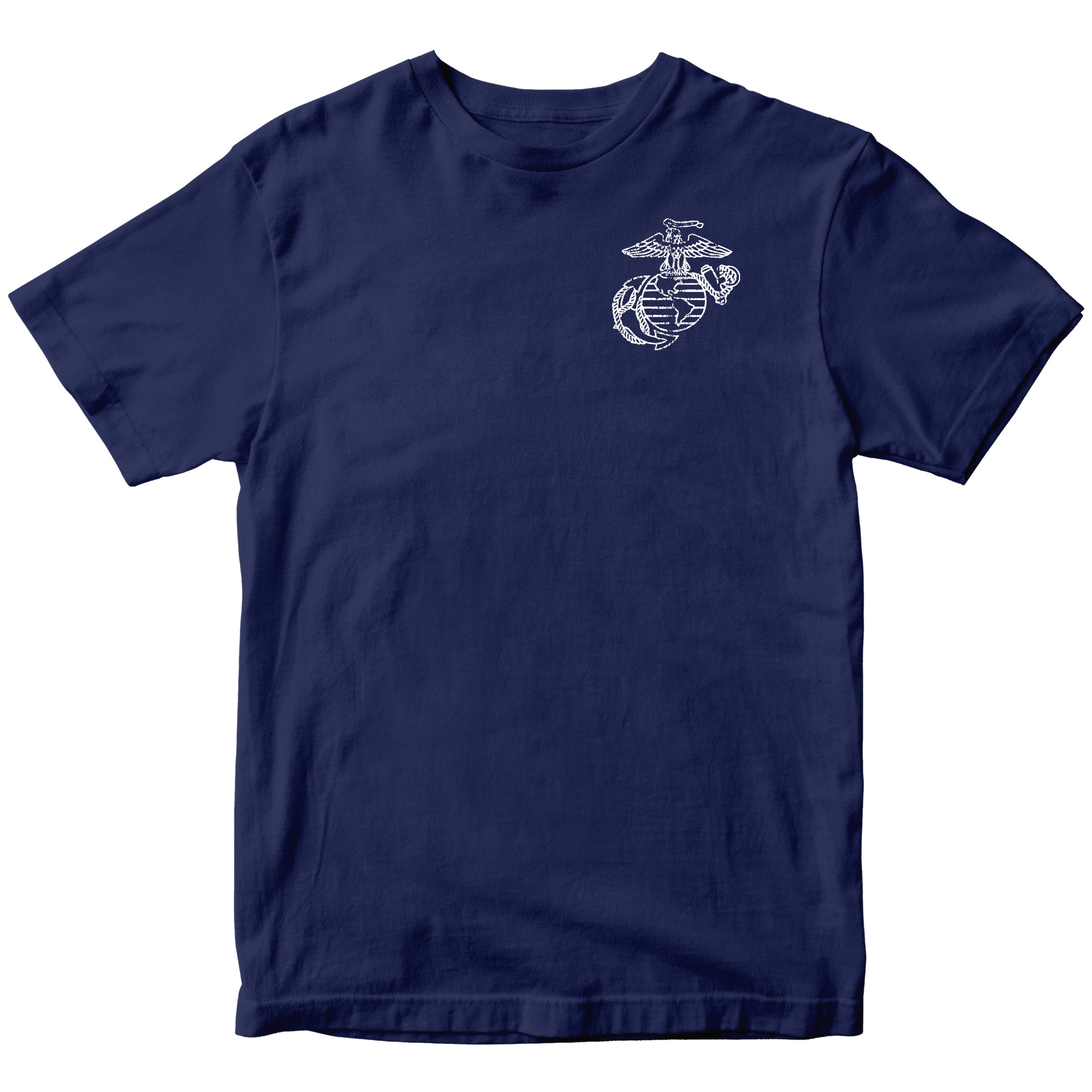 Navy Blue USMC T-shirt with distressed EGA chest seal