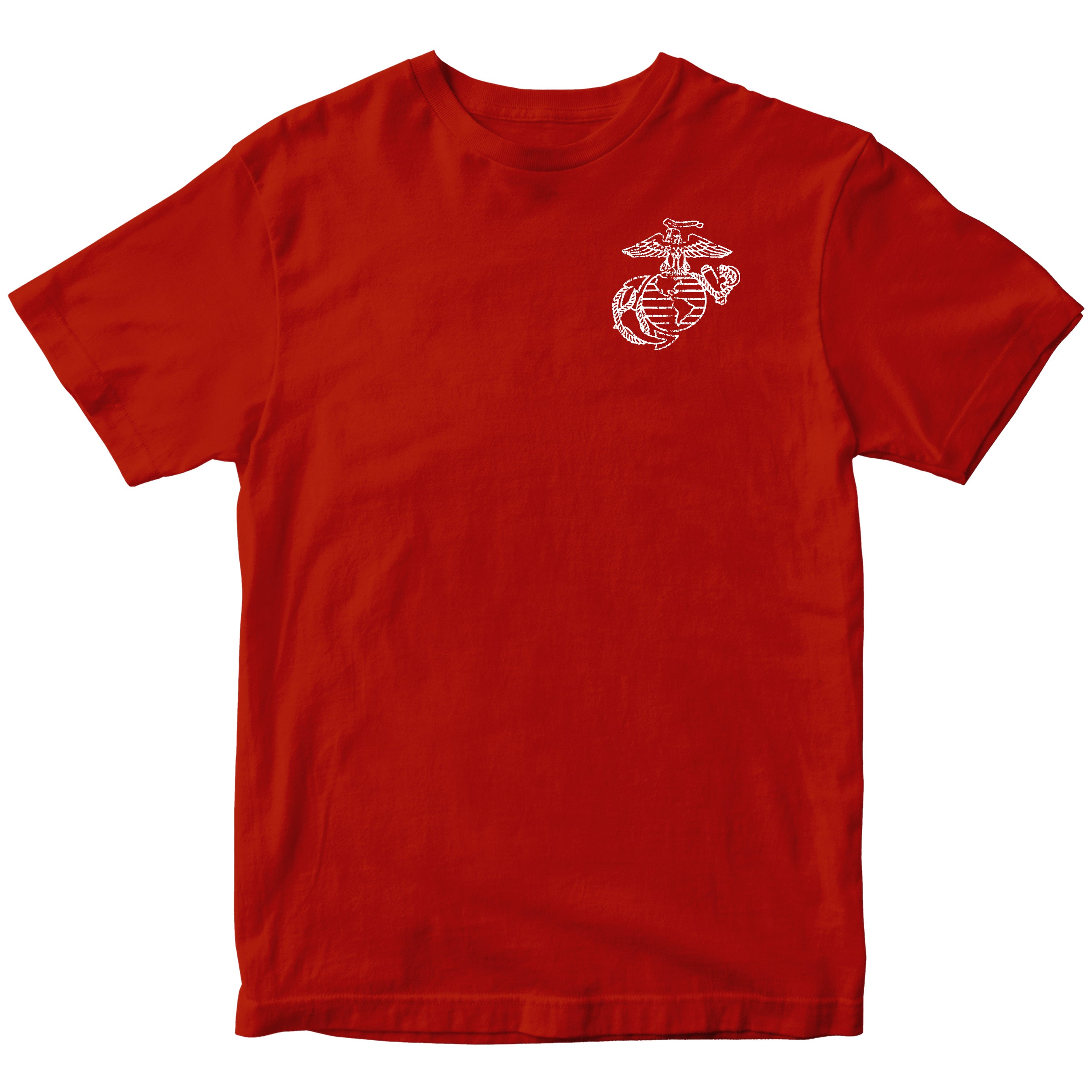 Red USMC T-shirt with distressed EGA chest seal