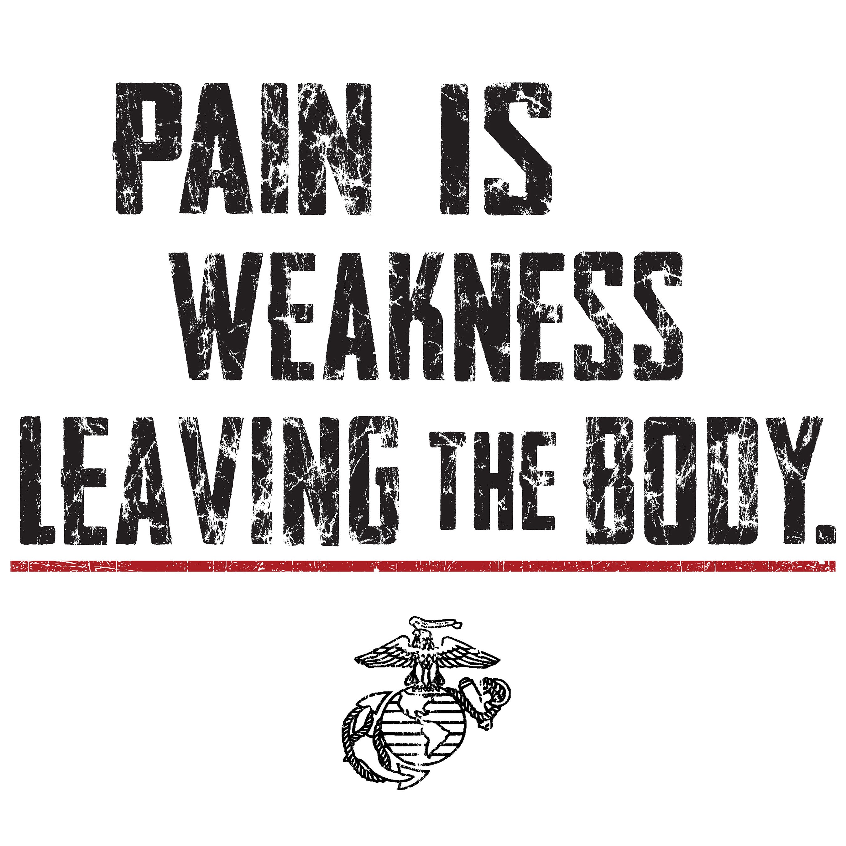 Marines Motivational quote 'Pain is weakness leaving the body' with a red line and EGA