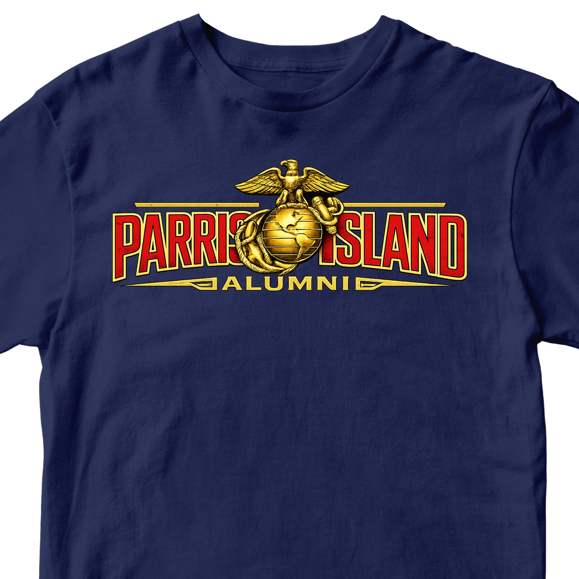 United States Marine Corps Parris Island alumni shirt featuring EGA emblem. Navy MCRD Parris Island Tee.