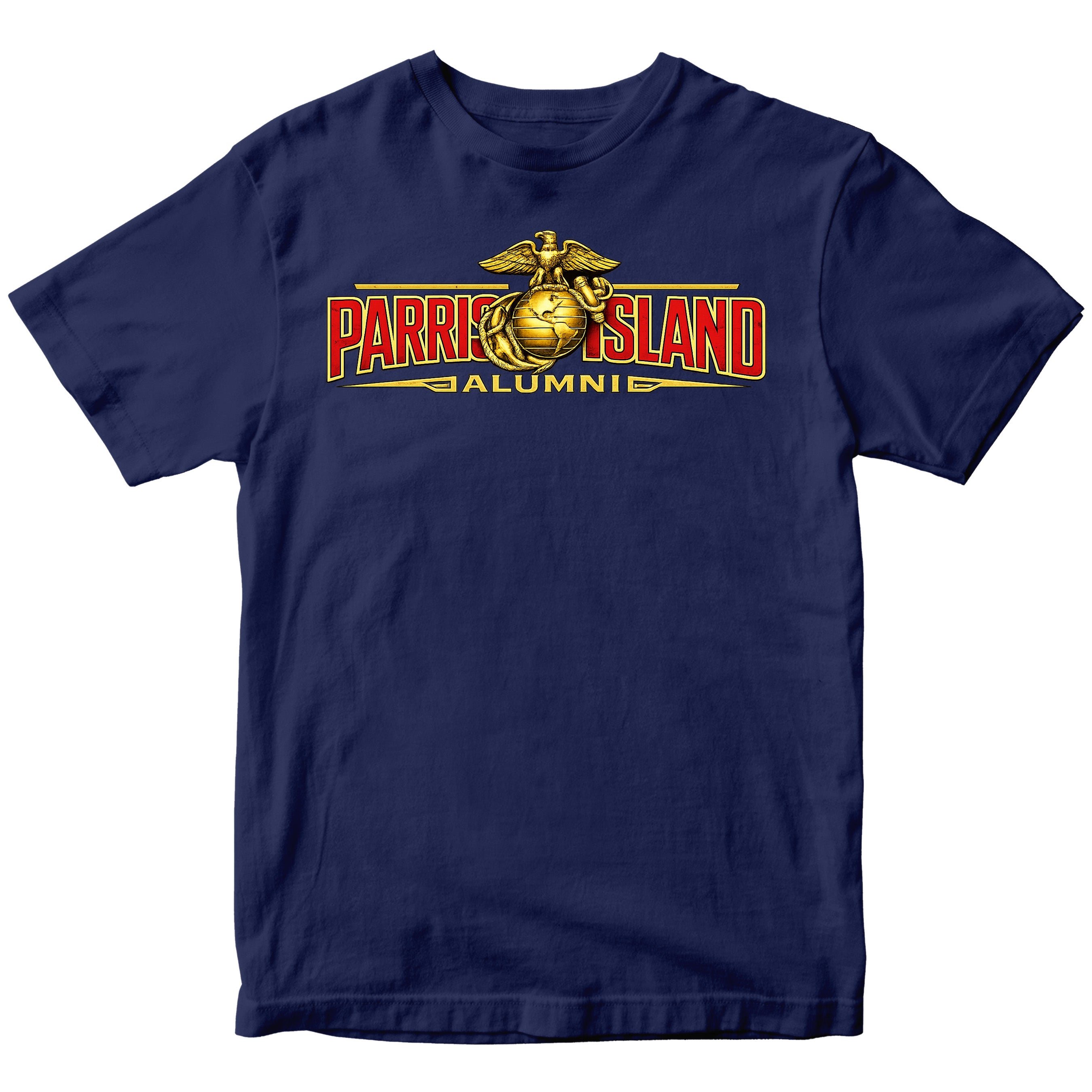 United States Marine Corps Parris Island alumni shirt featuring EGA emblem. Navy MCRD Parris Island Tee.