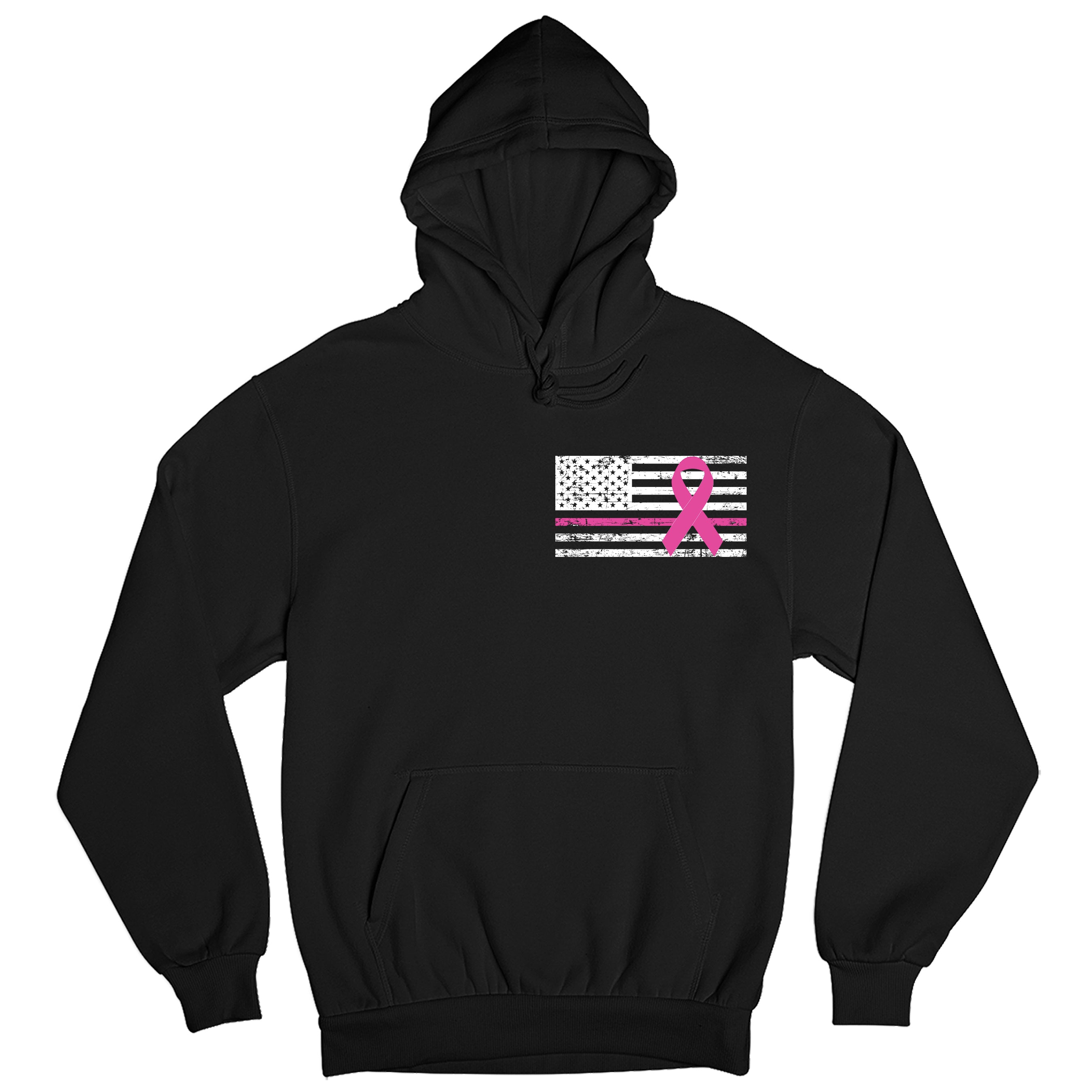 Black Cancer Awareness Hoodie. Patriotic Pink Cancer Flag Tee