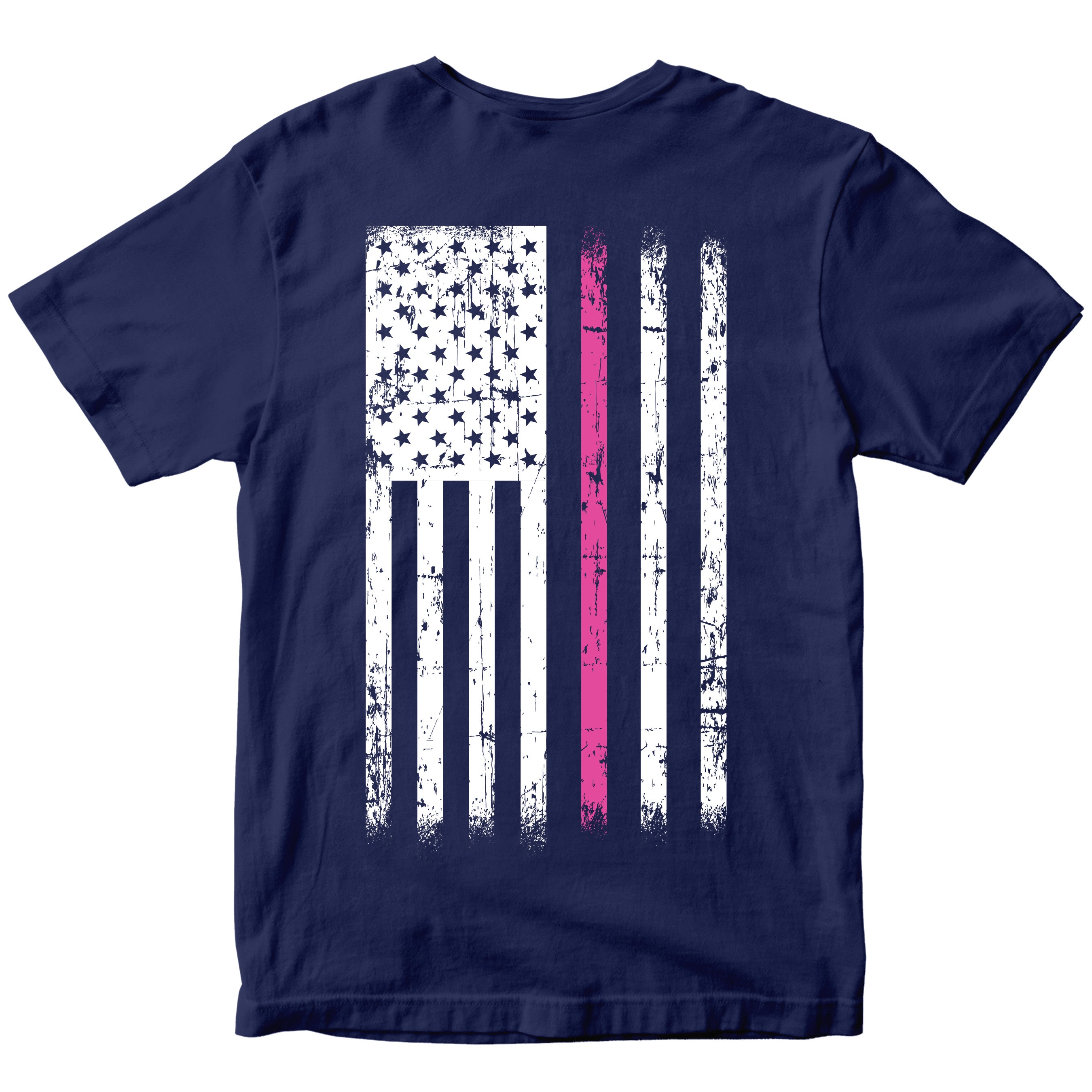 Navy Cancer Awareness T-Shirt. Patriotic Pink Cancer Flag Tee