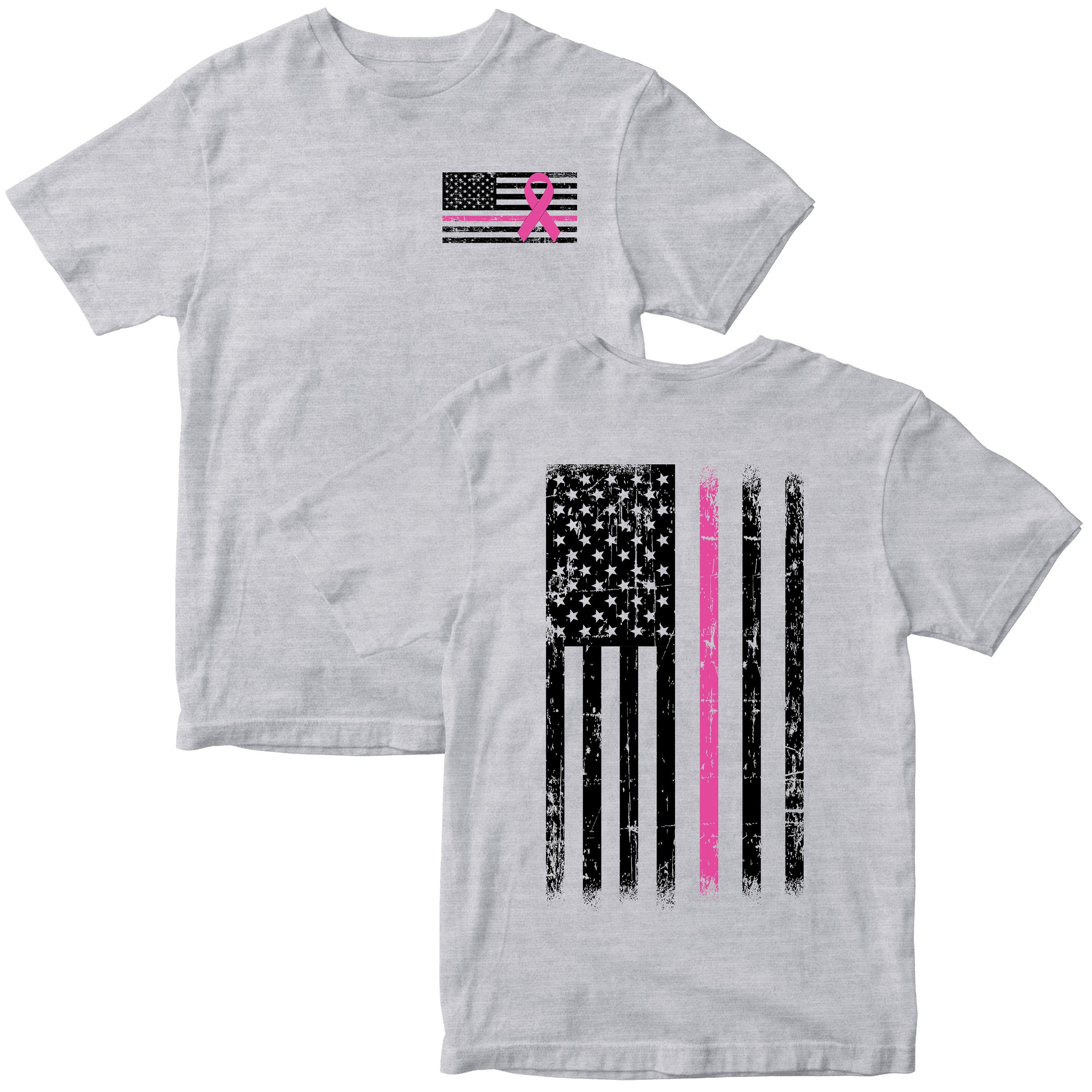 Grey Cancer Awareness T-Shirt. Patriotic Pink Cancer Flag Tee